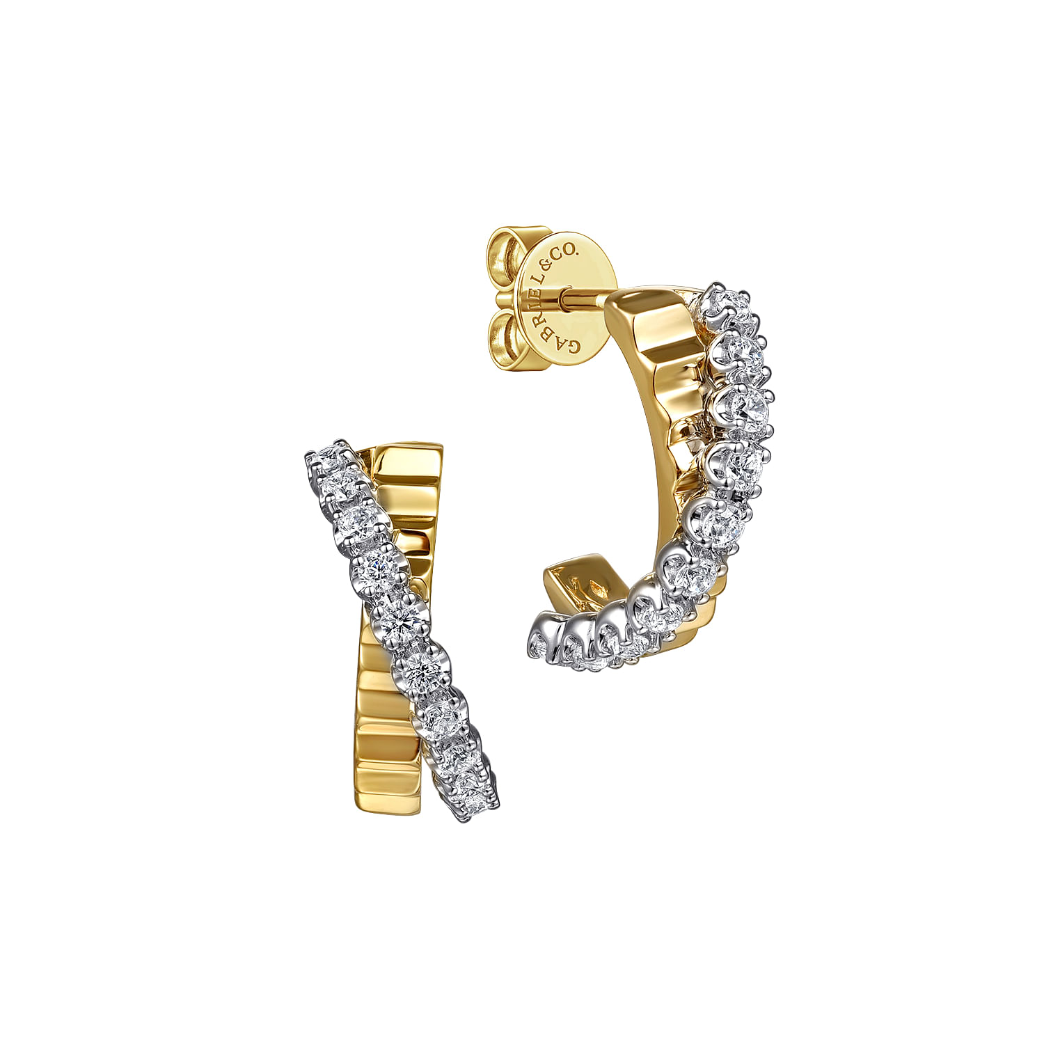 Gabriel & Co. 14K Two-Tone Diamond J Hoop Earrings