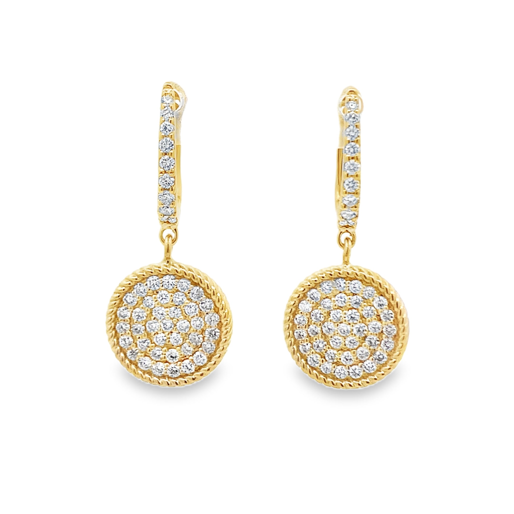 14K Yellow Gold Diamond Medallion Earrings