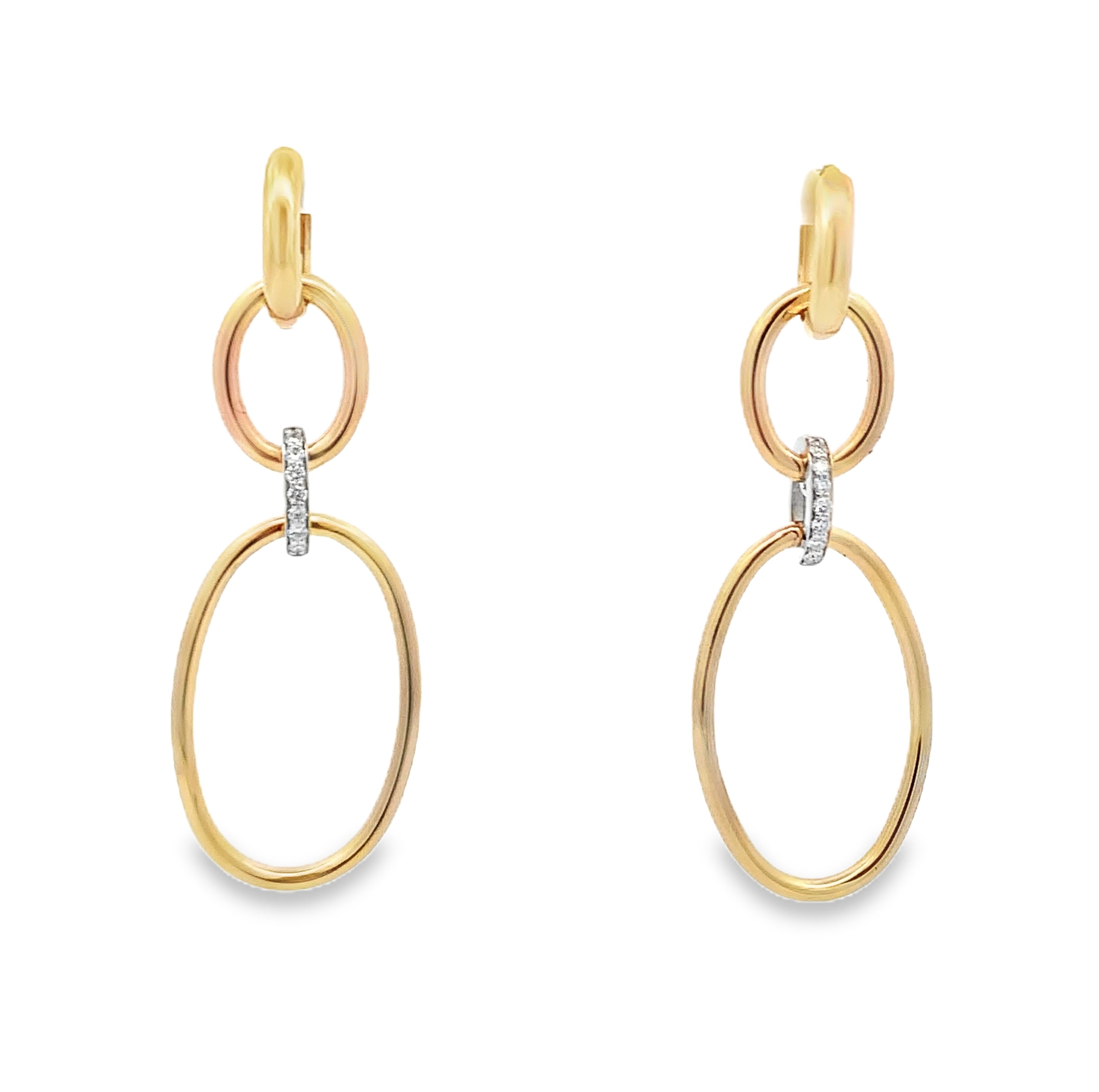 14K Two-Tone Diamond Oval Link Earrings