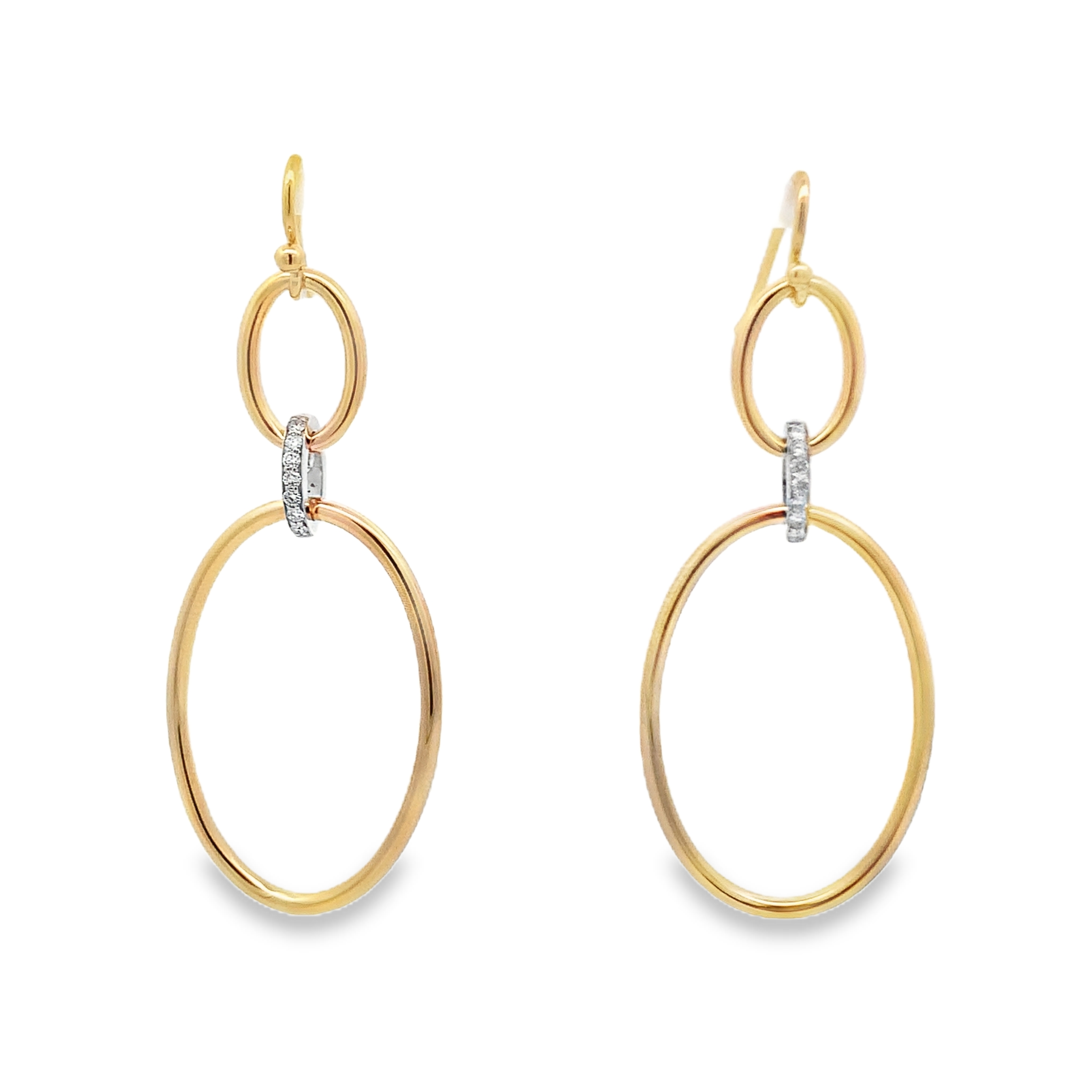 14K Two-Tone Diamond Oval Link Earrings