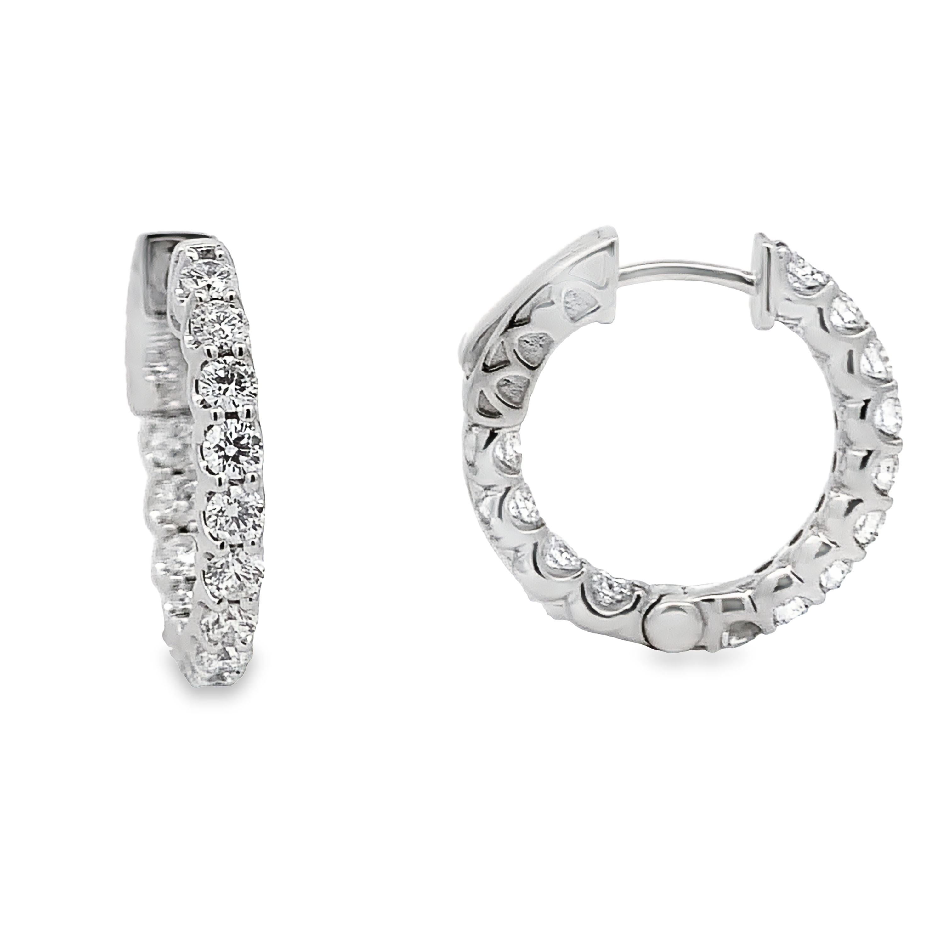 14K White Gold 19mm Diamond Hoops