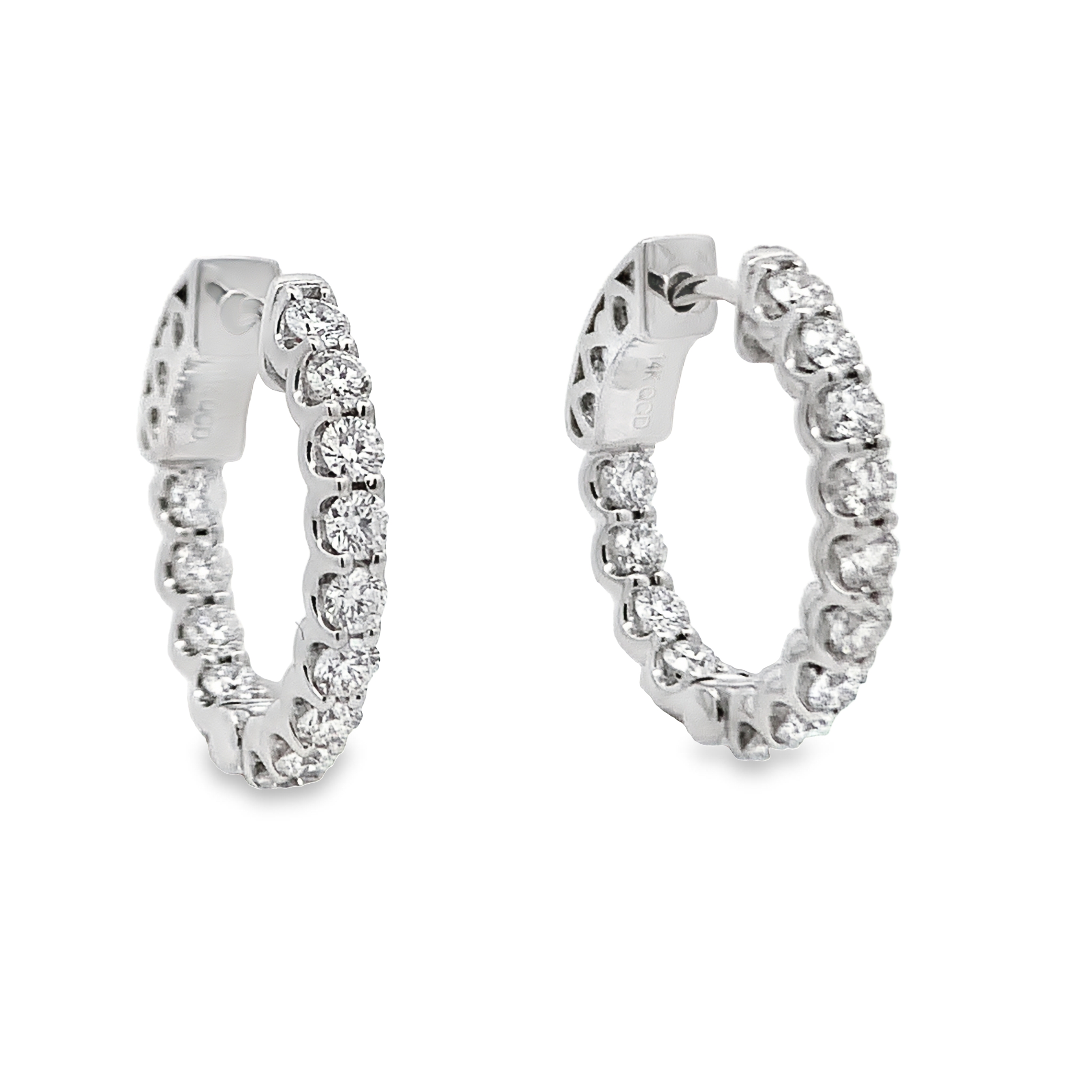 14K White Gold 19mm Diamond Hoops