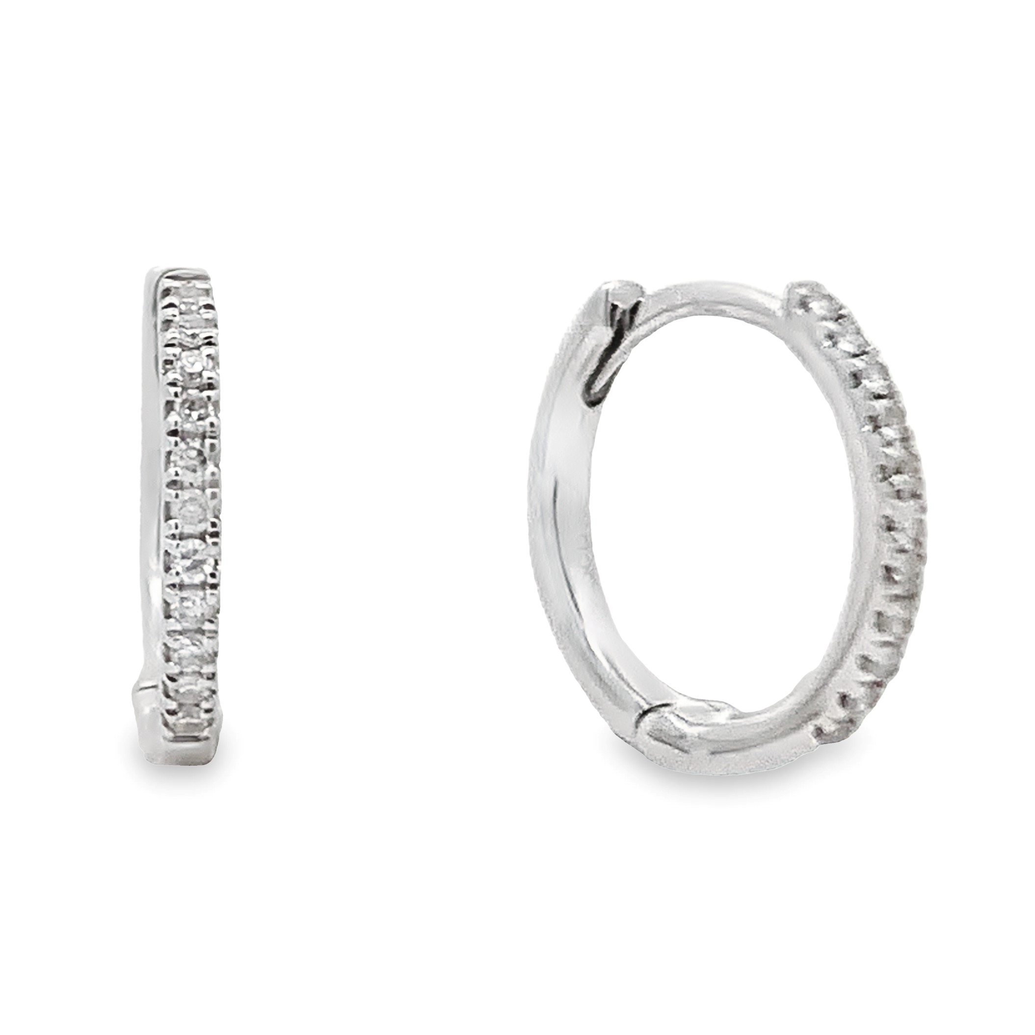 14K White Gold 12mm Diamond Hoops