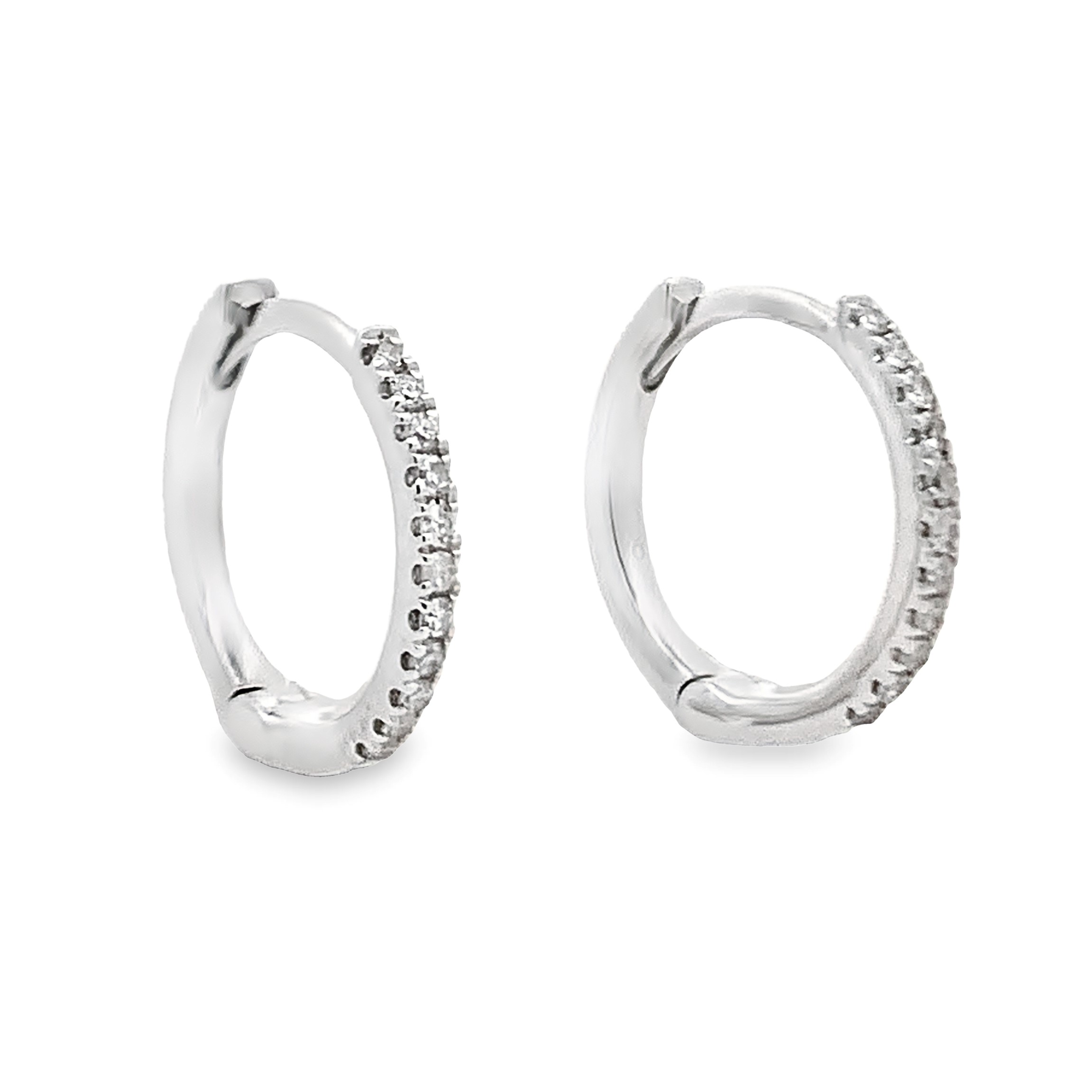 14K White Gold 12mm Diamond Hoops