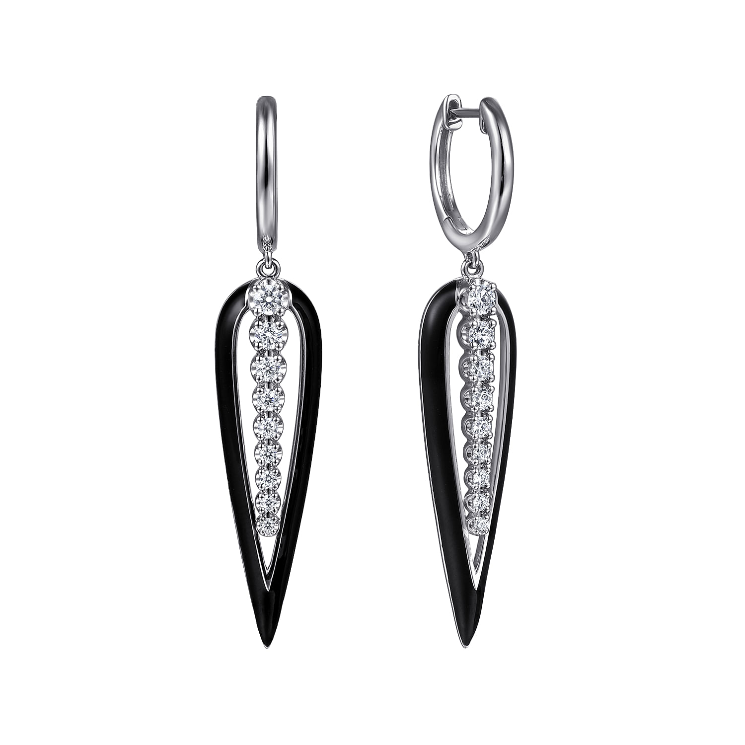 Gabriel & Co. 14K White Gold Diamond & Black Enamel Drop Earrings