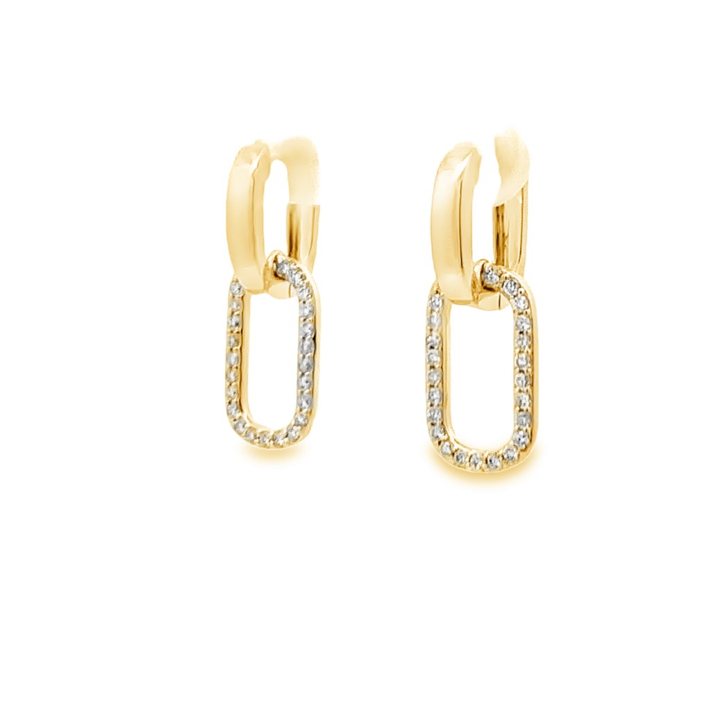 18K Yellow Gold Diamond Oval Drop Earrings