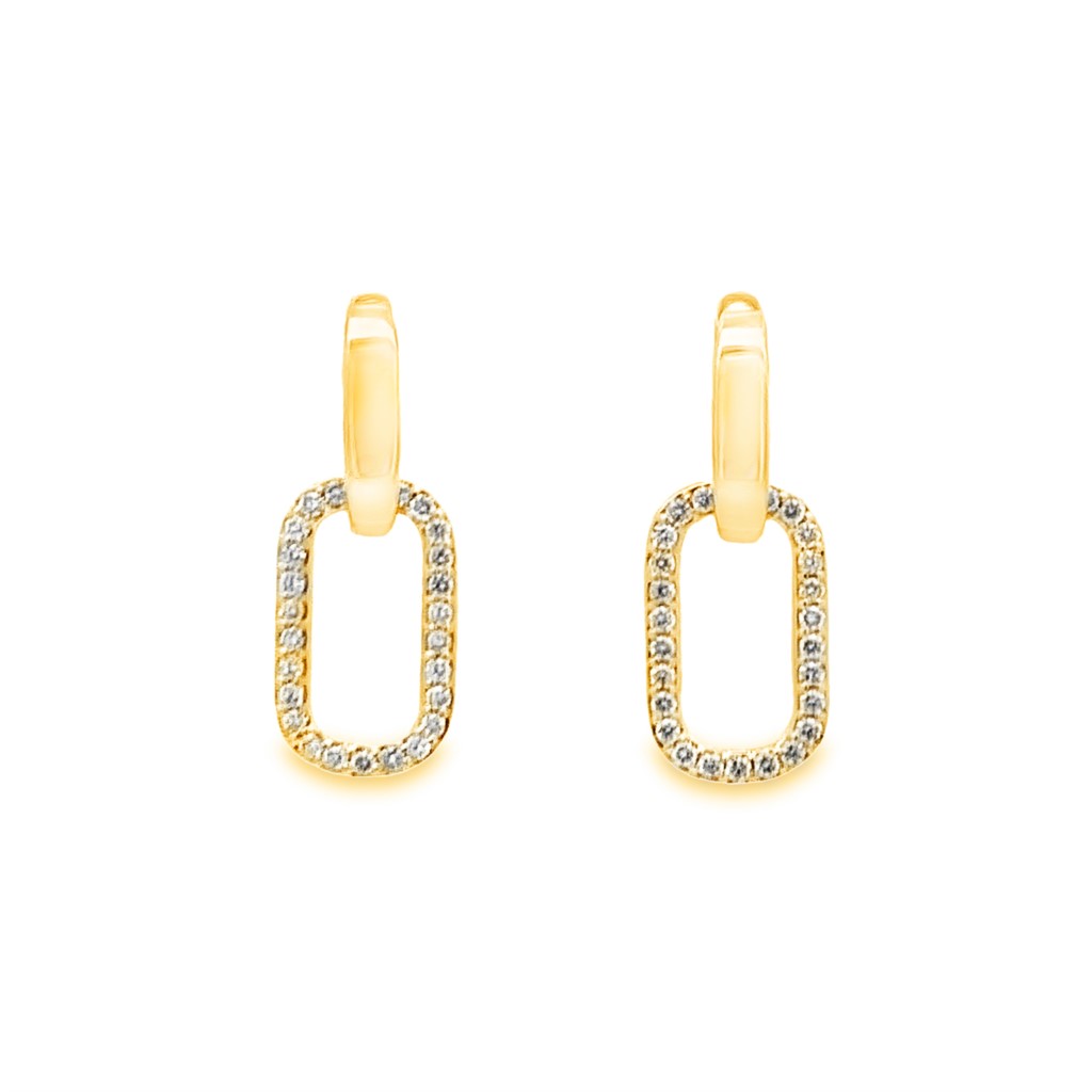 18K Yellow Gold Diamond Oval Drop Earrings