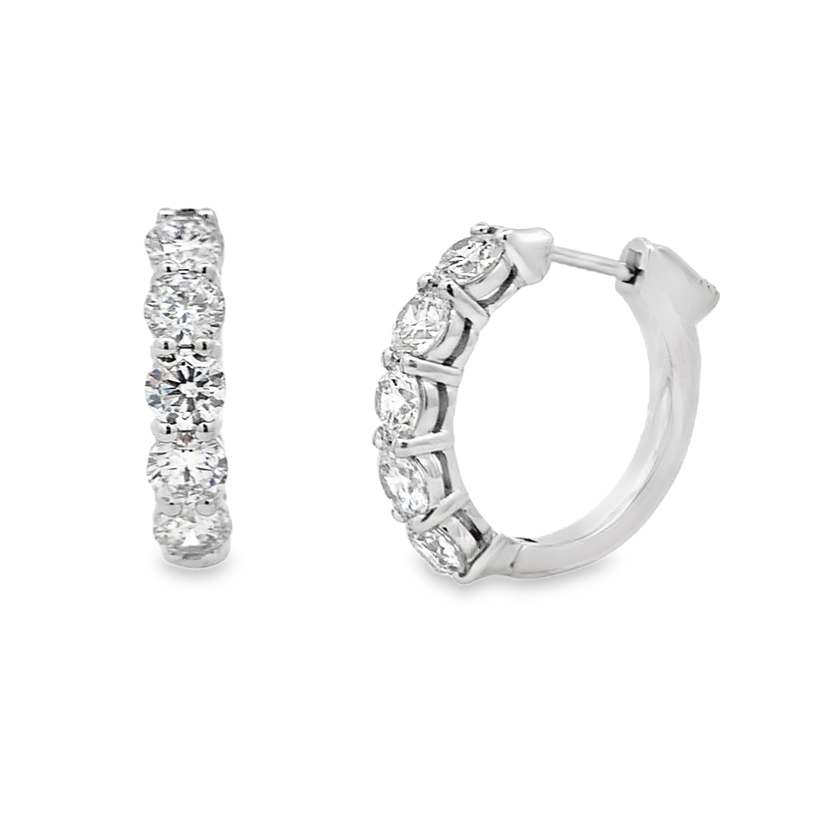 14K White Gold Diamond 10-Stone Hoops