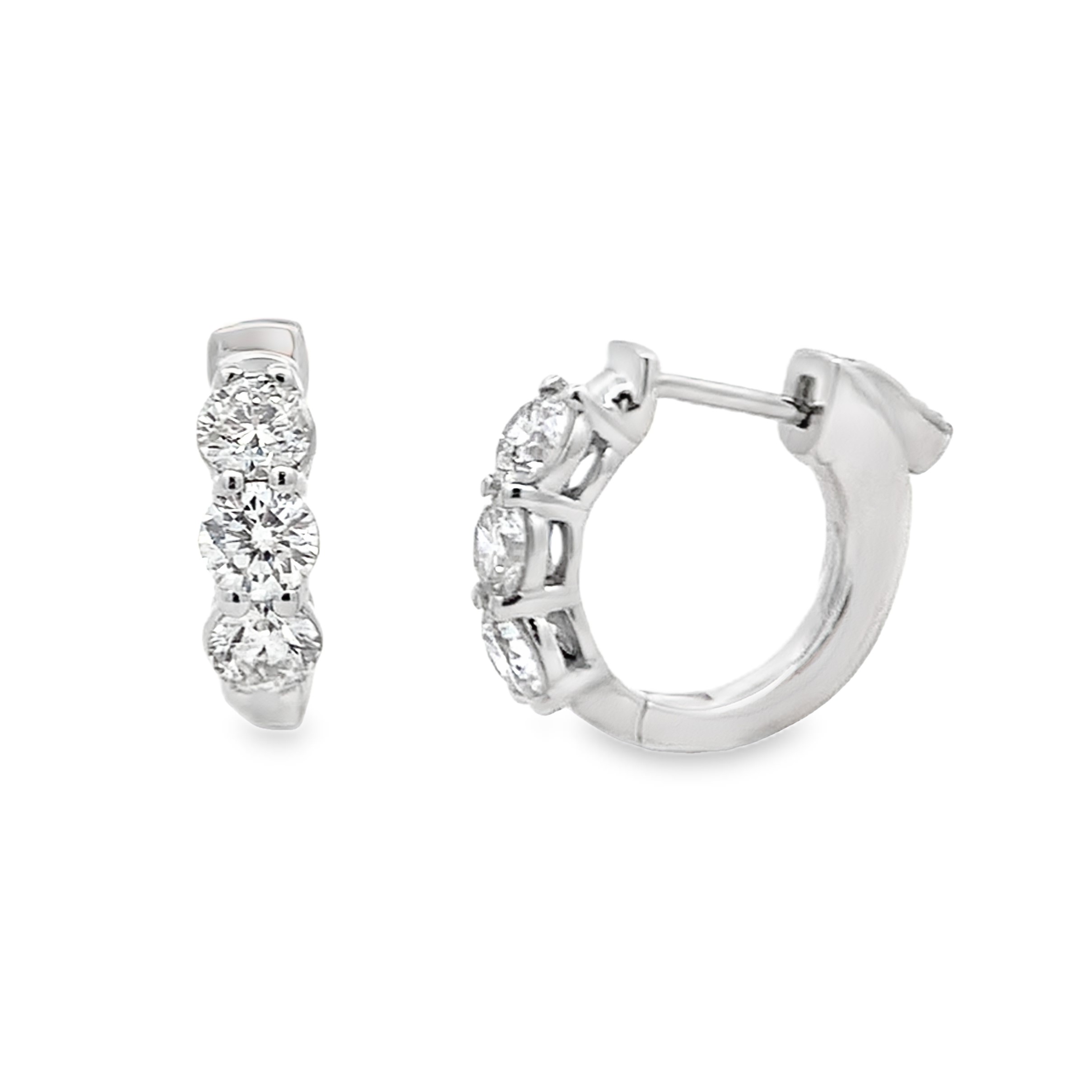 14K White Gold Diamond Huggie Hoops