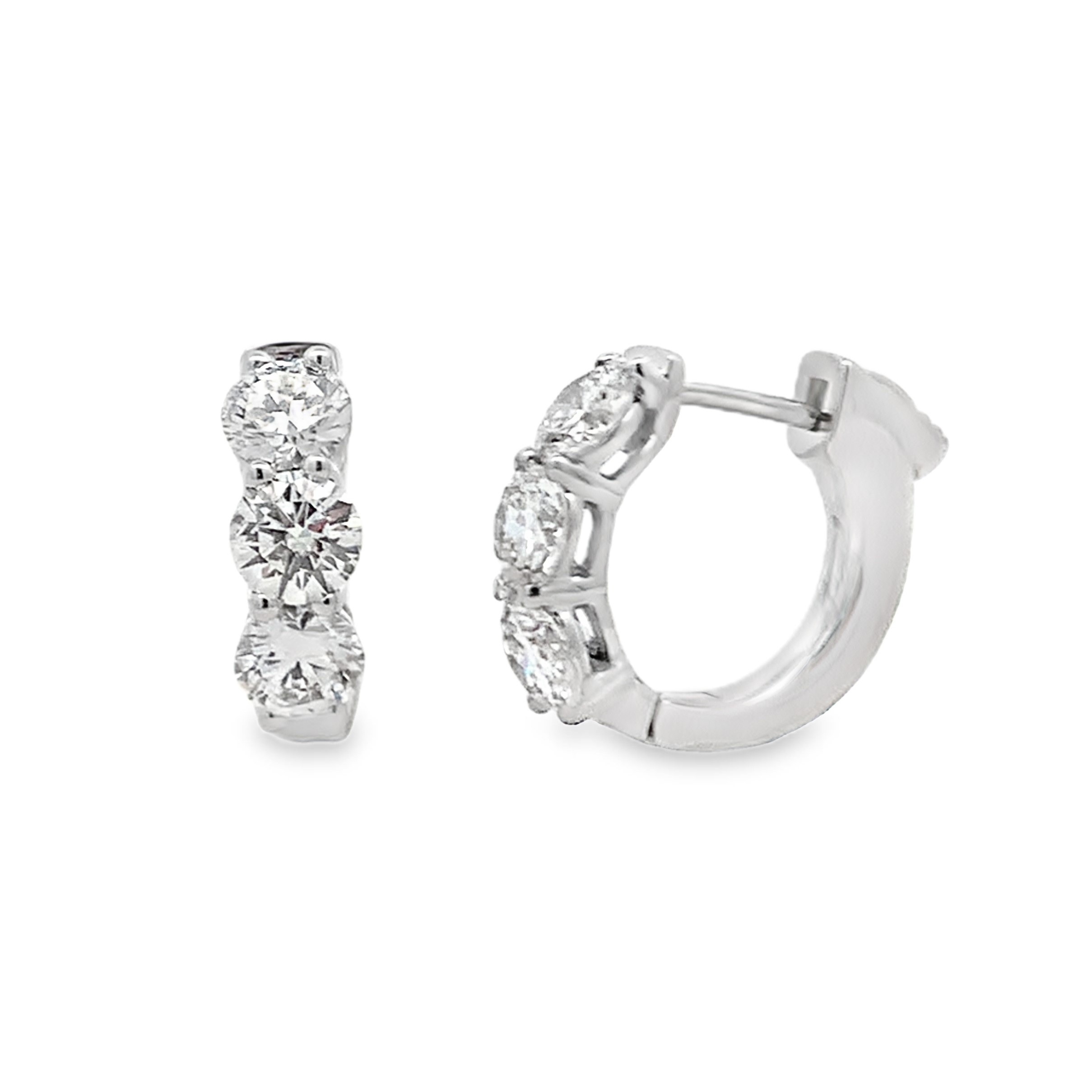 14K White Gold Diamond Huggie Hoops