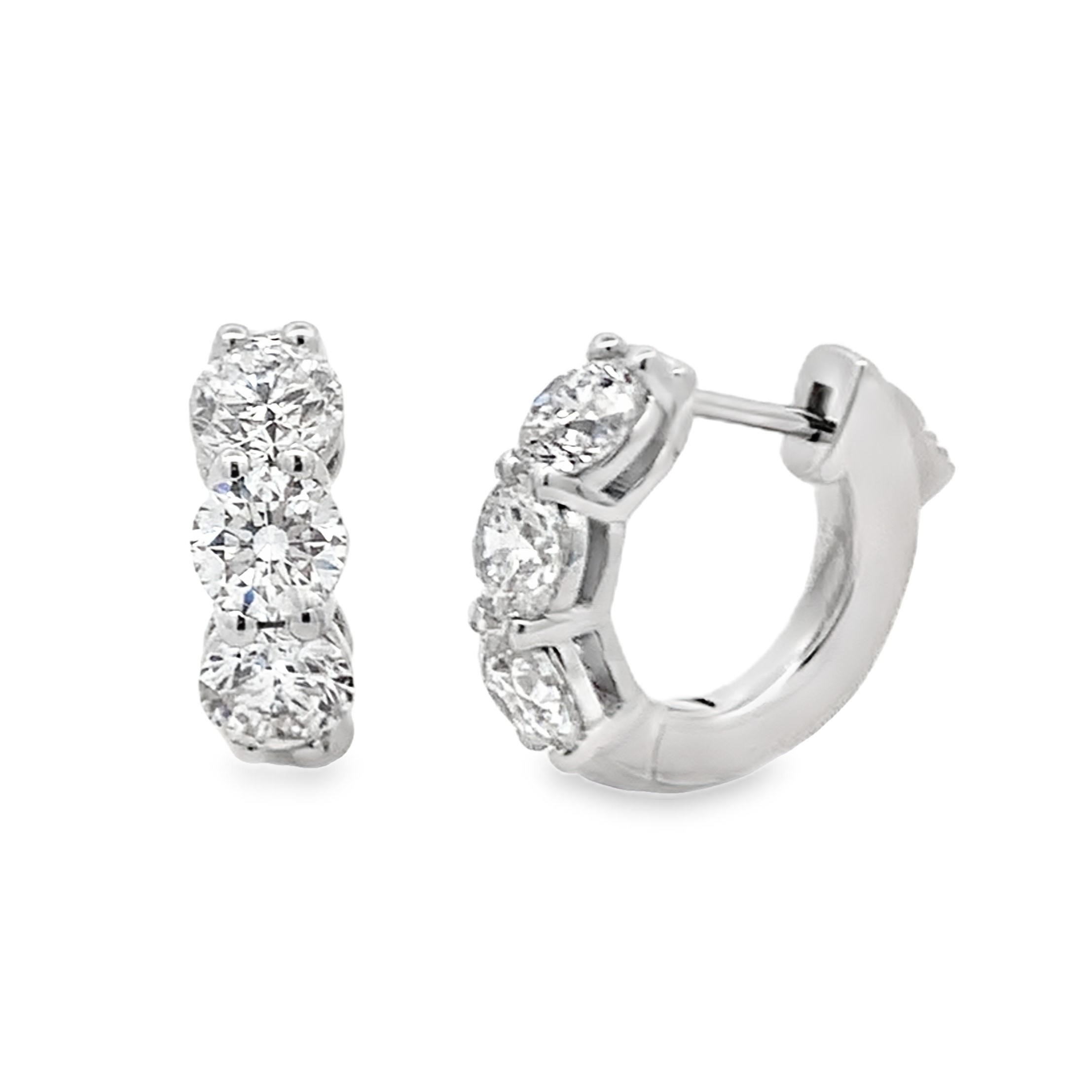 14K White Gold Diamond Huggie Hoops