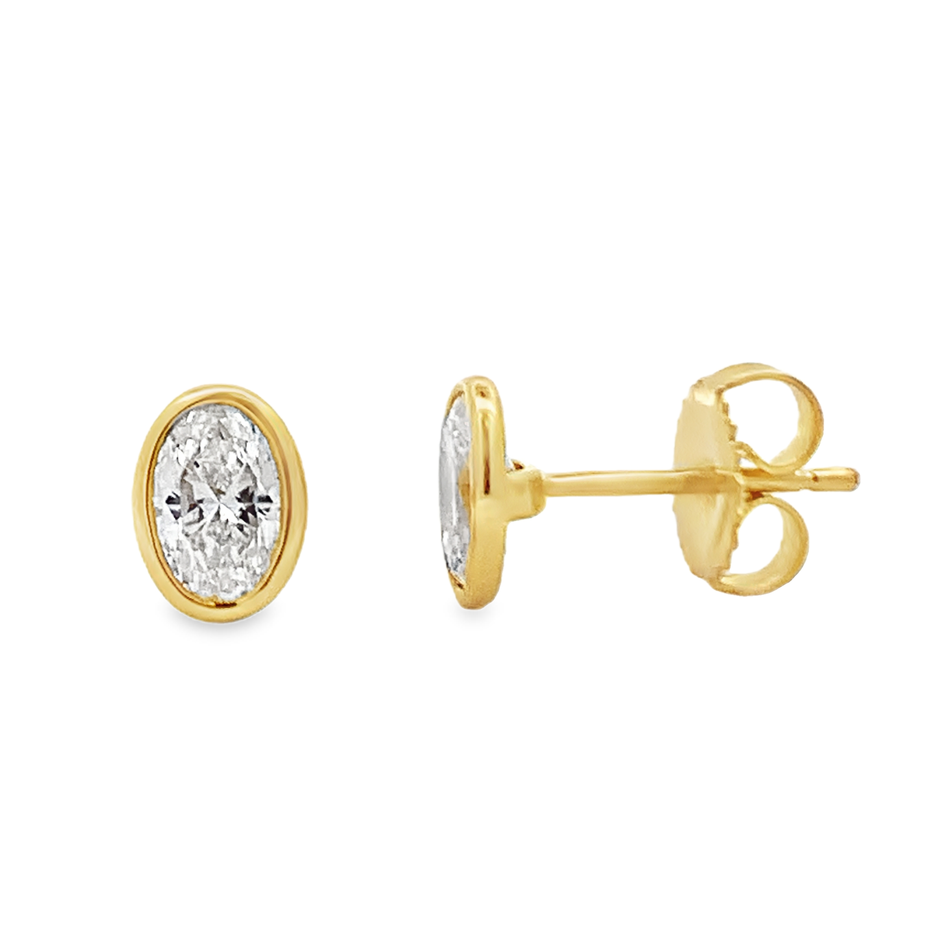 Norman Silverman 18K Yellow Gold Oval Bezel Diamond Studs