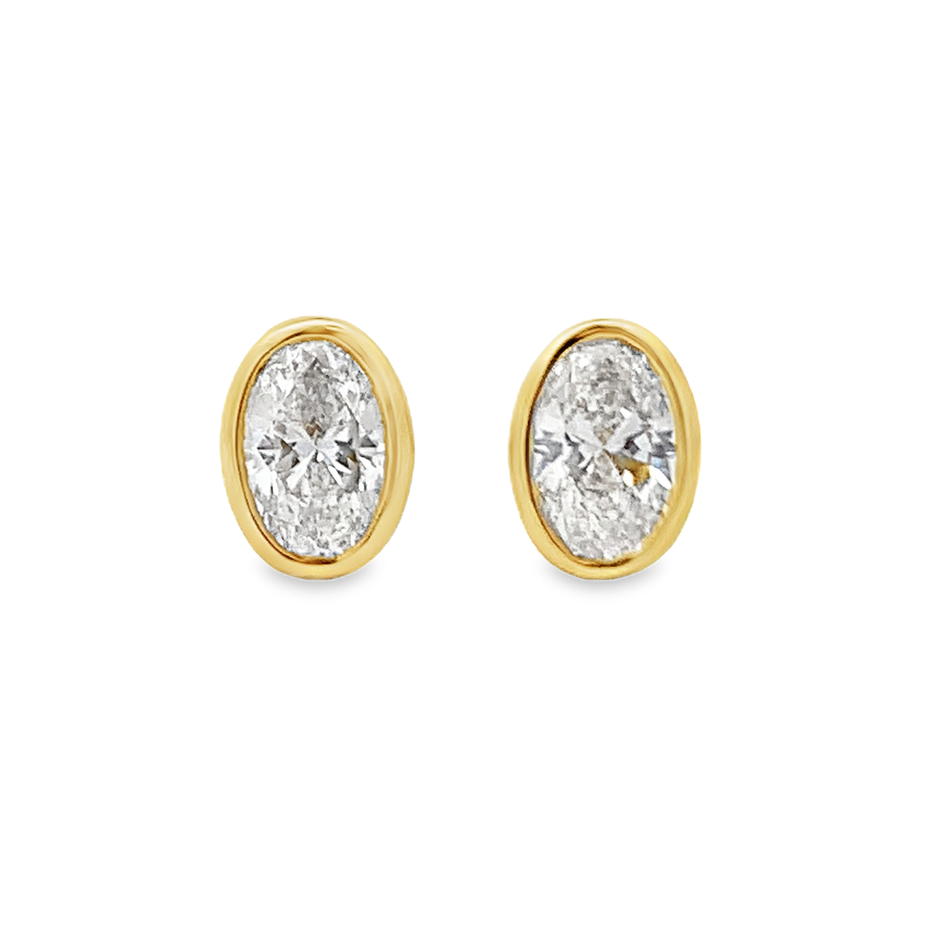 Norman Silverman 18K Yellow Gold Oval Bezel Diamond Studs