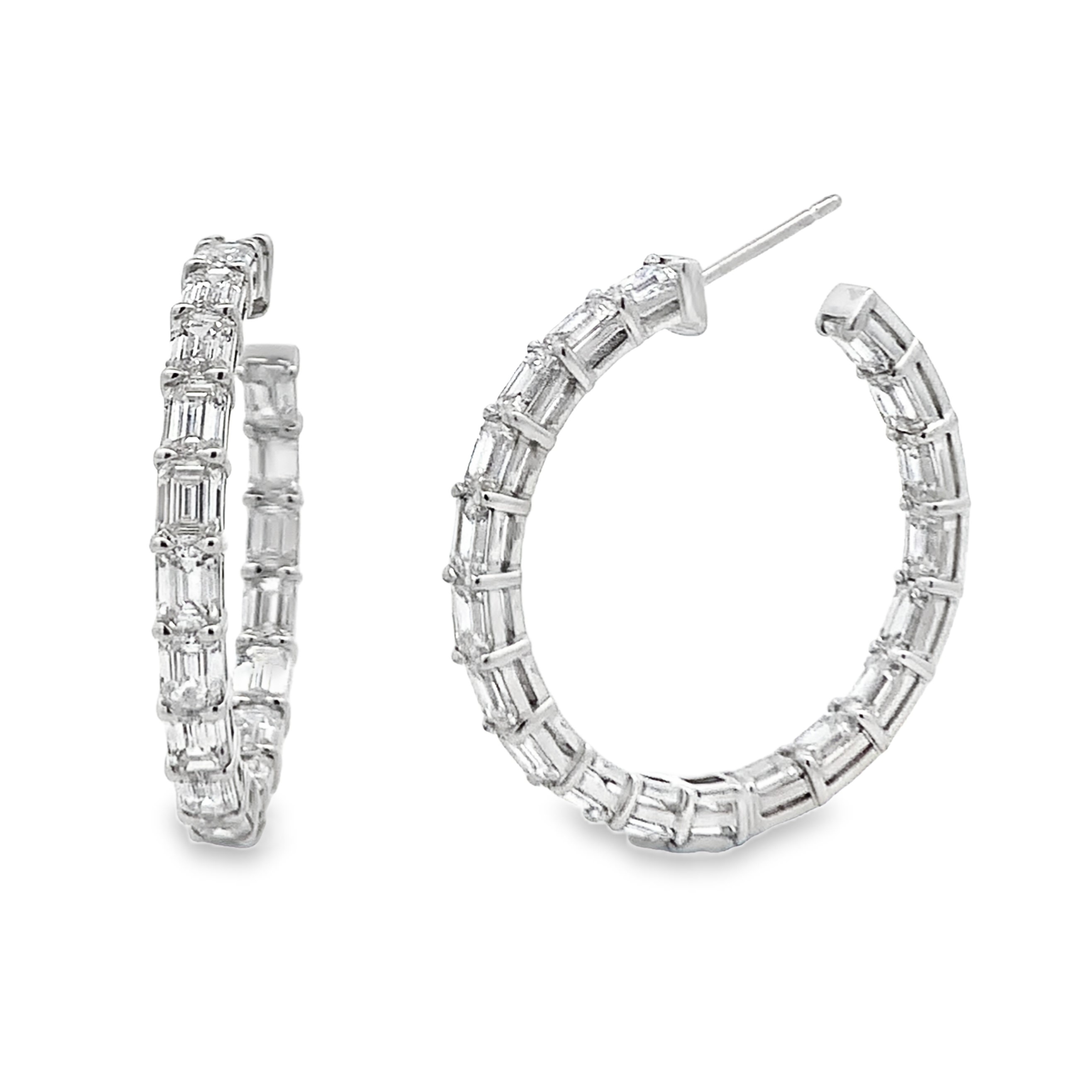 Norman Silverman 18K White Gold Emerald-Cut Diamond Hoops