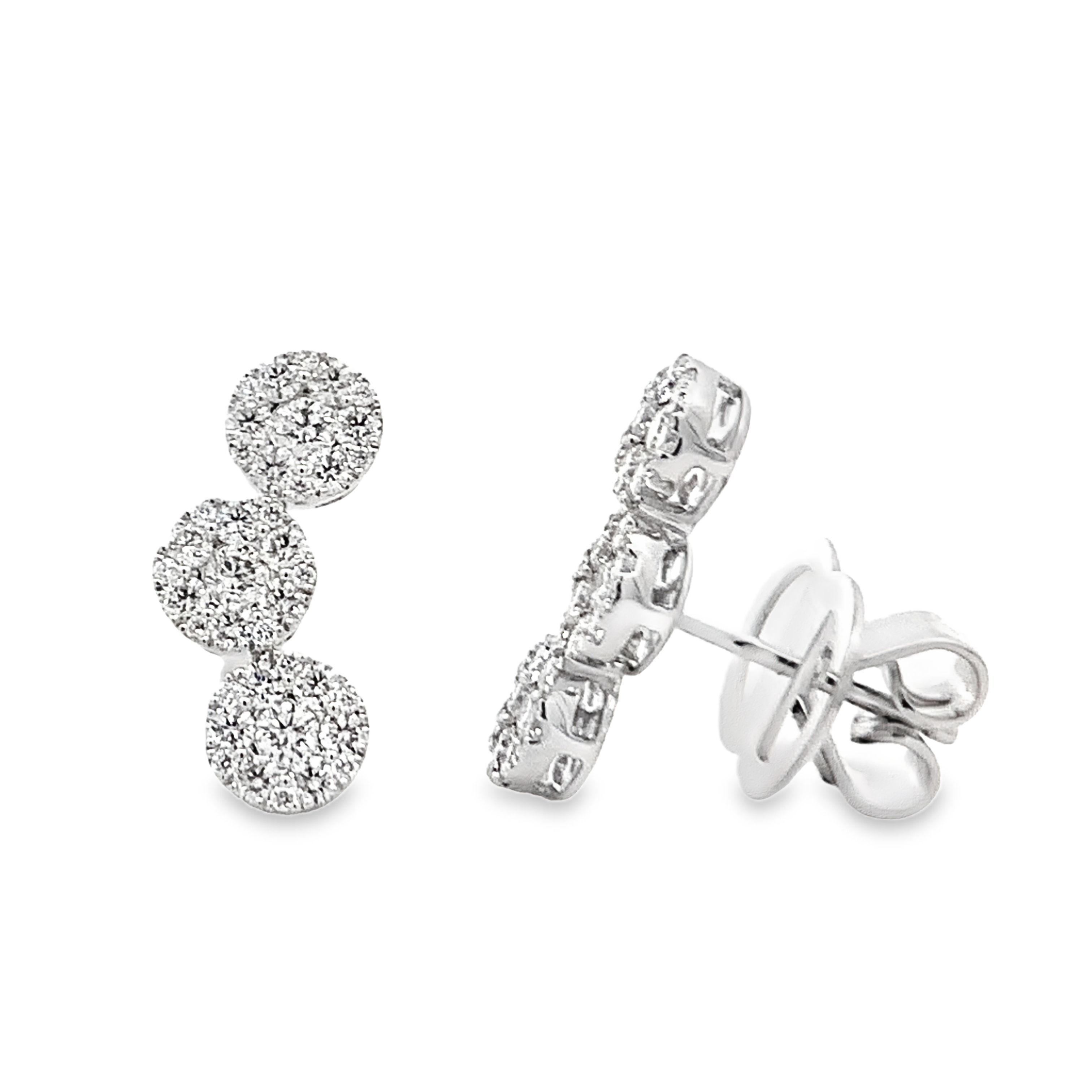 Damaso 18K White Gold Diamond Triple Cluster Studs