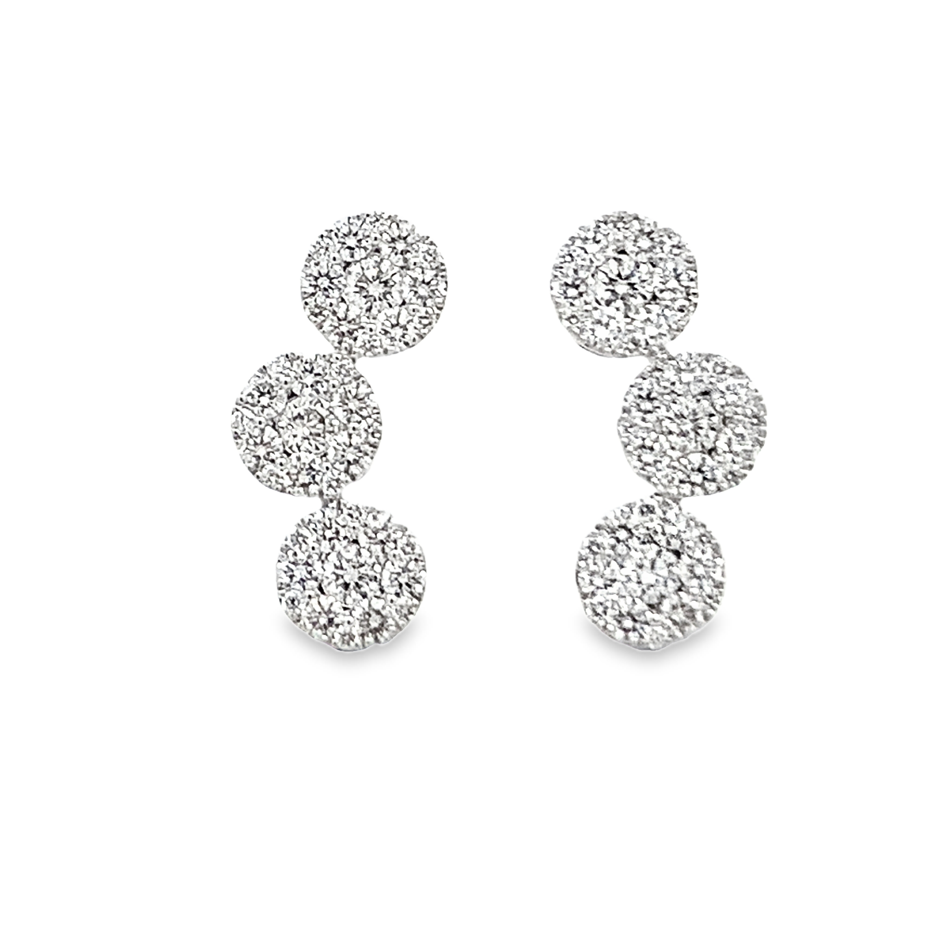 Damaso 18K White Gold Diamond Triple Cluster Studs