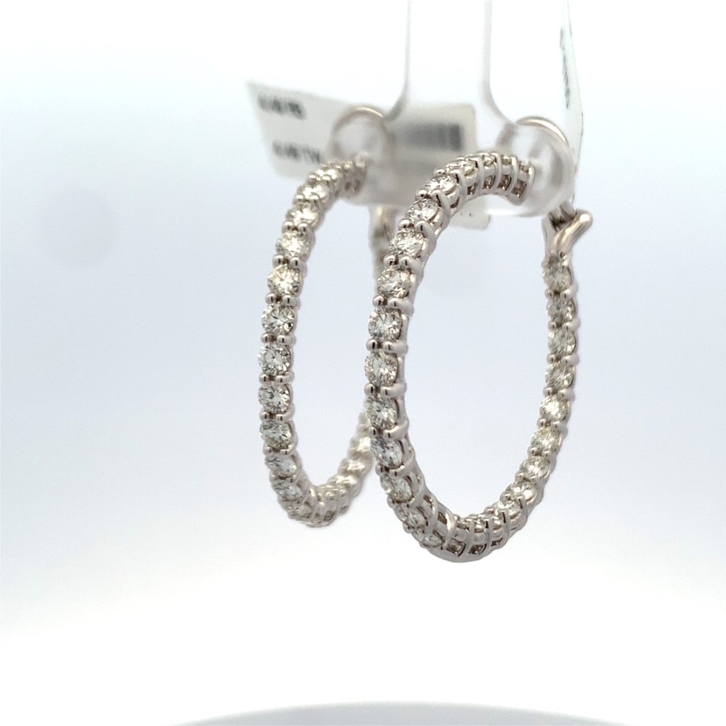 Norman Silverman 18 Karat White Gold Diamond Hoops Earrings with 54 Round Diamonds 4.49 CTW G-H VS