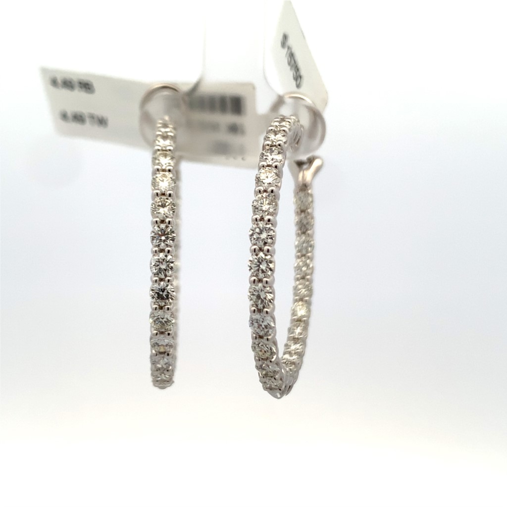 Norman Silverman 18 Karat White Gold Diamond Hoops Earrings with 54 Round Diamonds 4.49 CTW G-H VS