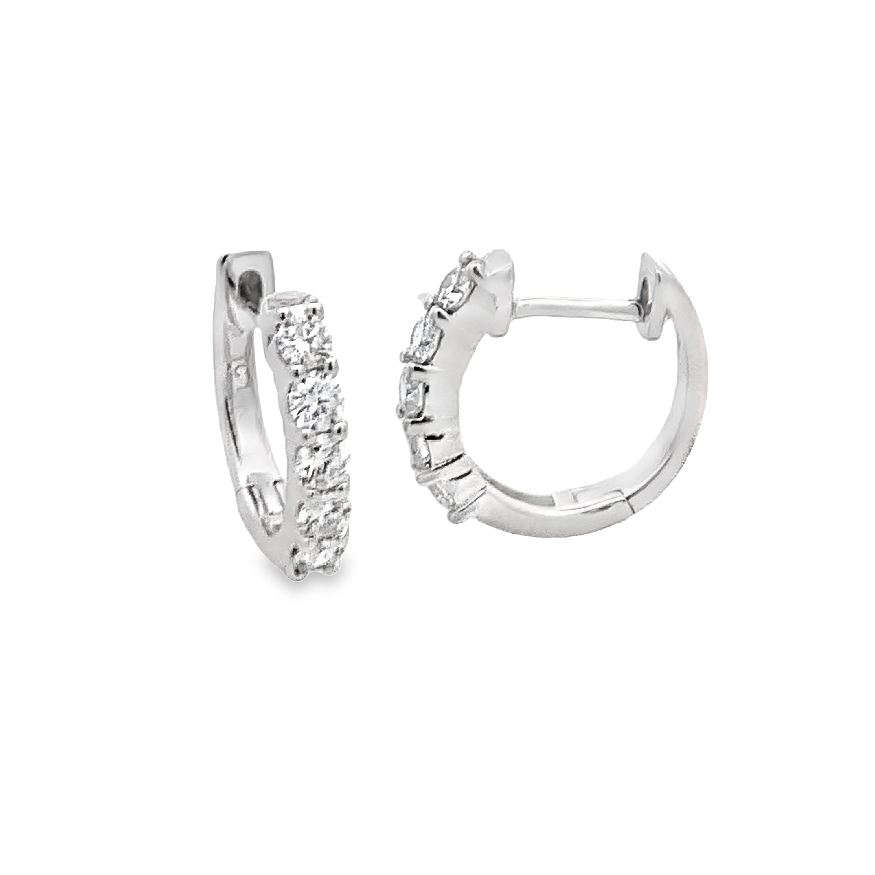 14K White Gold Diamond Huggies