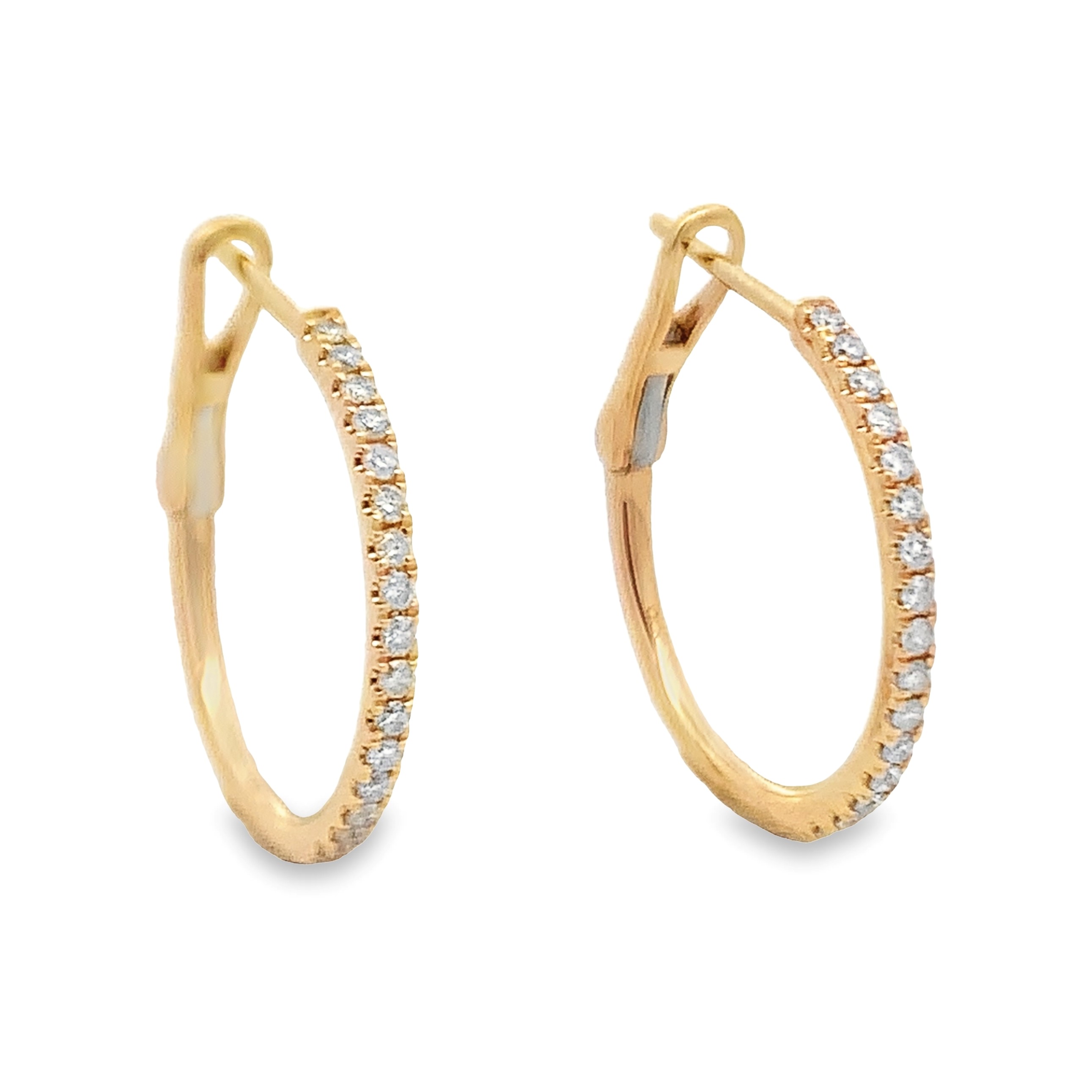 14K Yellow Gold 21mm Diamond Hoops