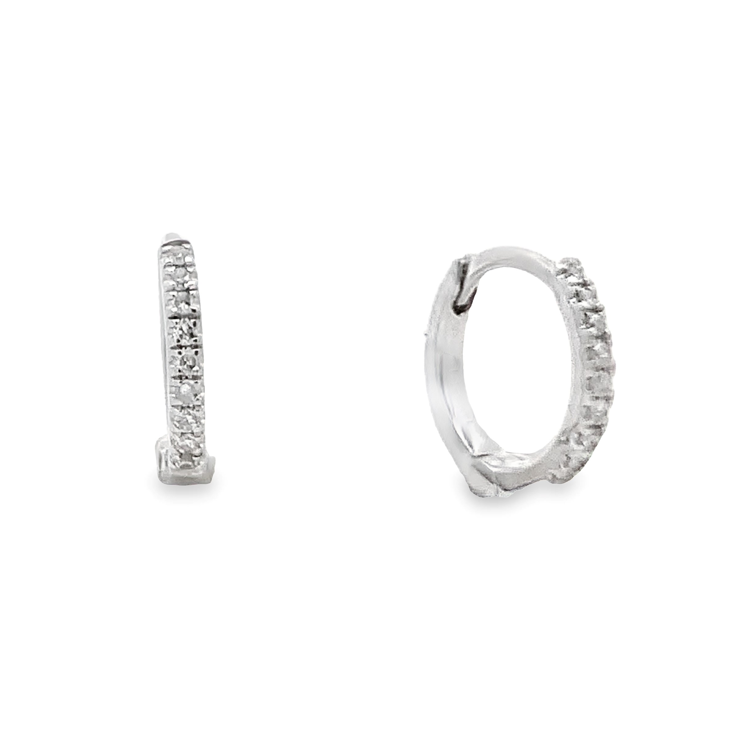 14K White Gold 10mm Diamond Huggies