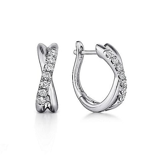 Gabriel & Co. 14K White Gold Twisted 15mm Diamond Huggies