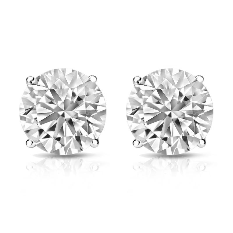 14K White Gold Diamond 4-Prong Stud Earrings