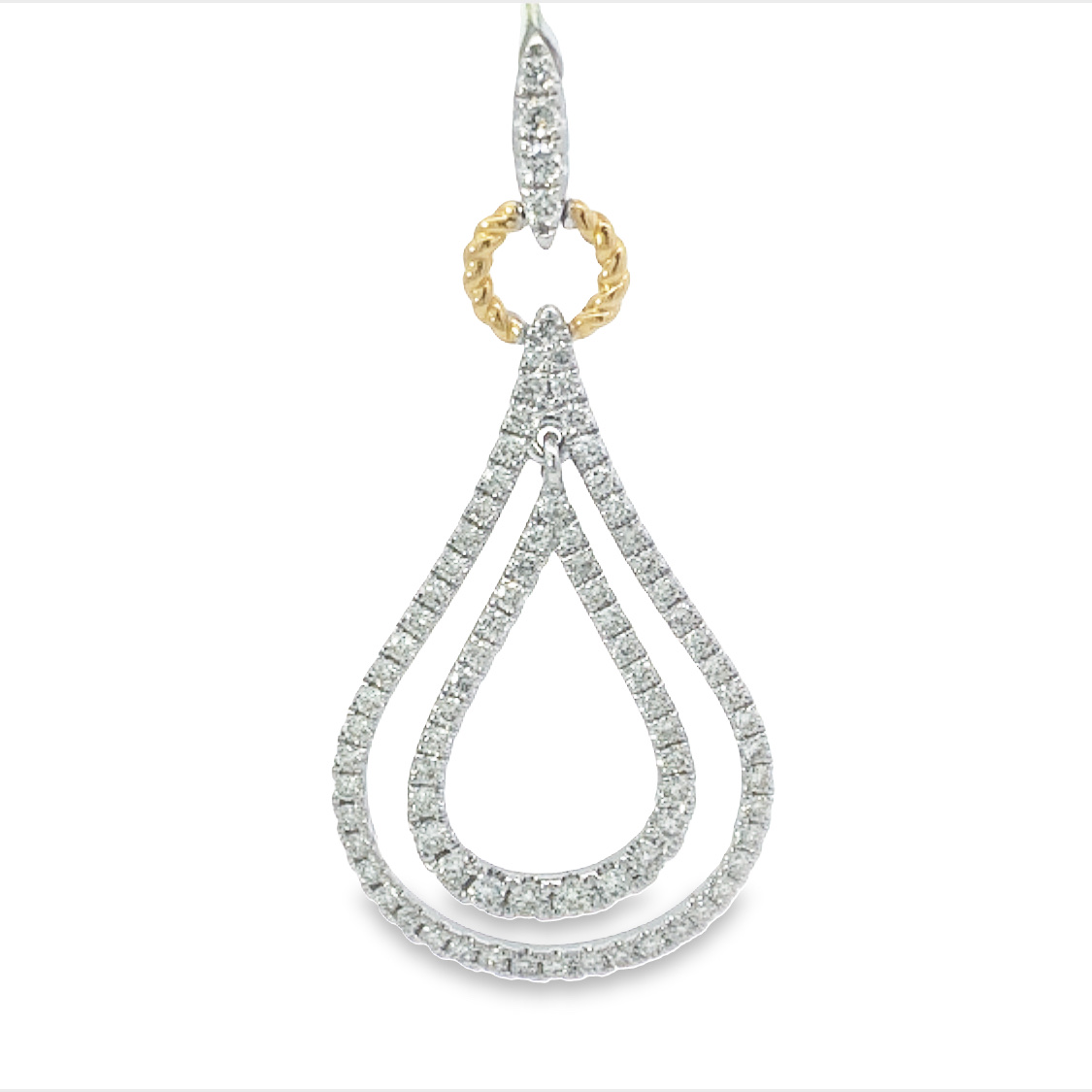 14K Two-Tone Diamond Teardrop Shape Pendant