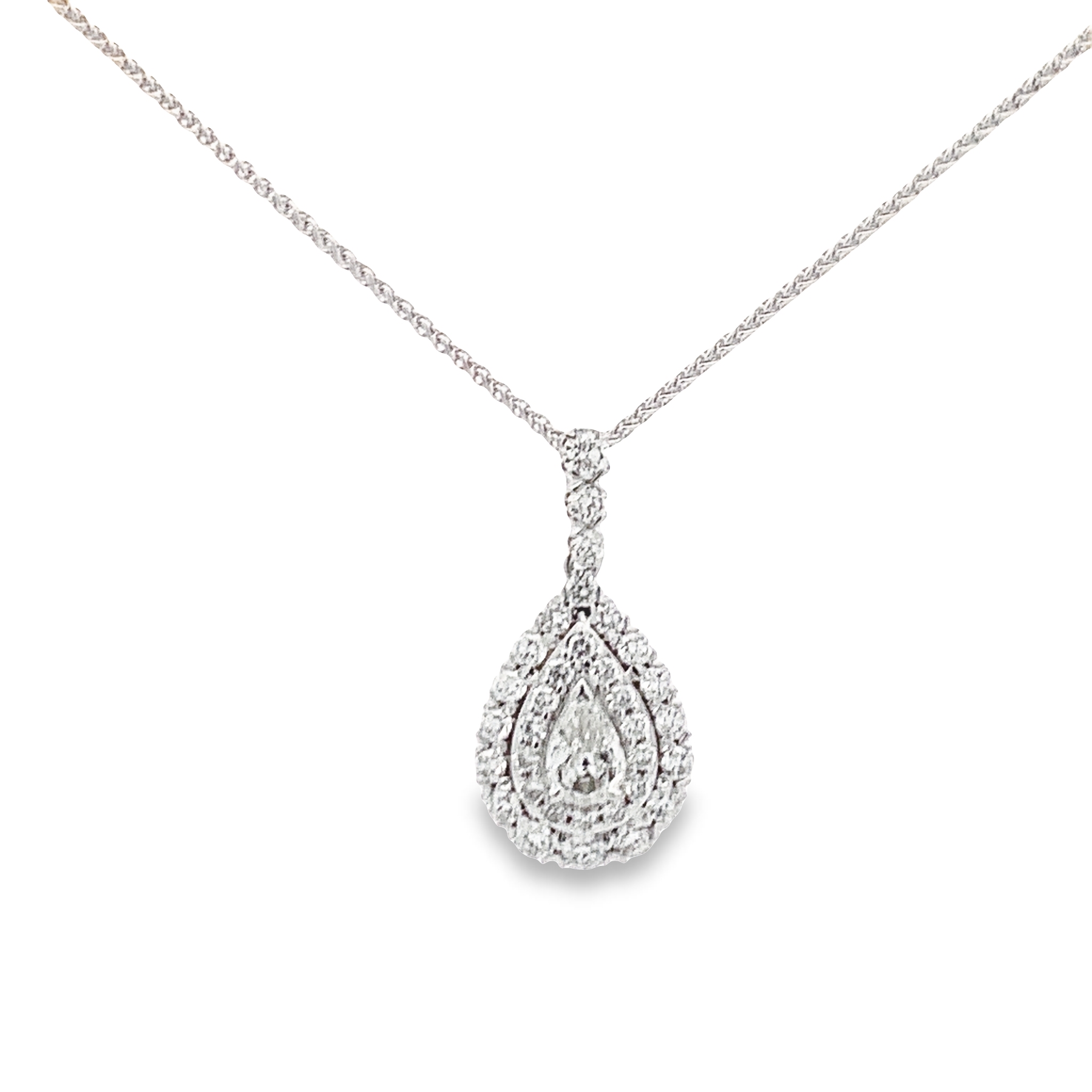 Christopher Designs 14K White Gold Diamond Pear Halo Pendant