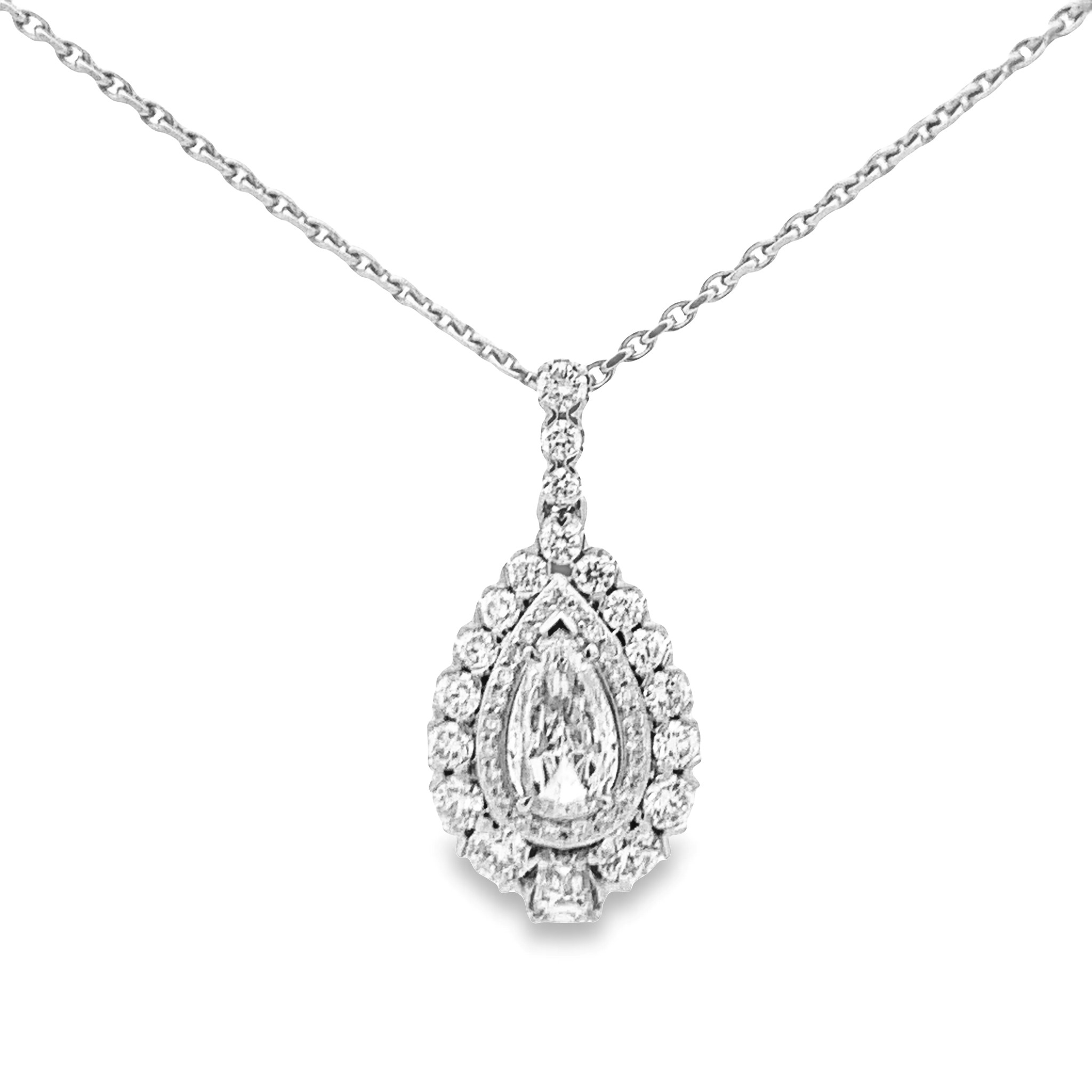 Christopher Designs 18K White Gold Pear Halo Pendant