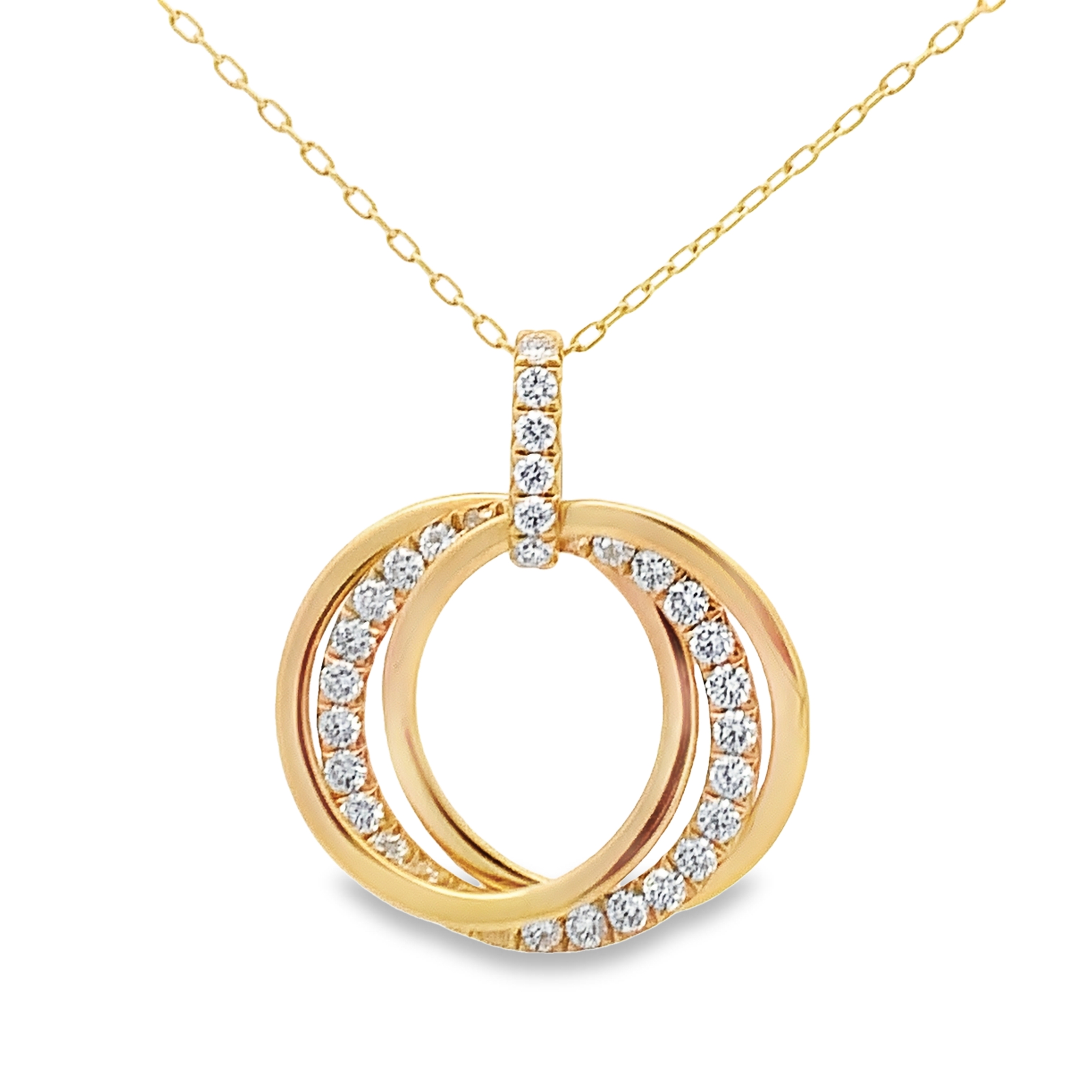 18K Yellow Gold Diamond Interlocking Circle Pendant