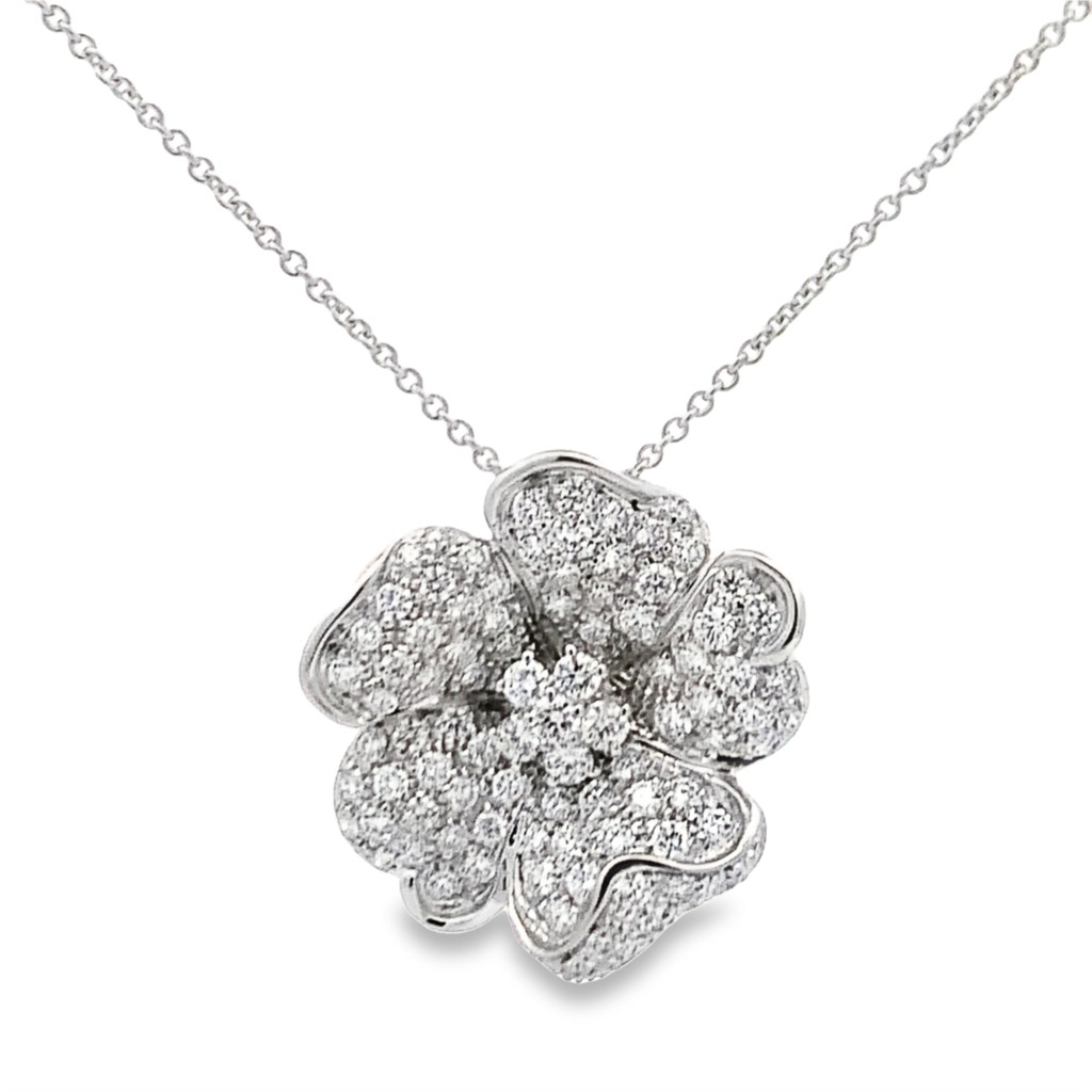 Leo Pizzo 18K White Gold Diamond Flower Pendant