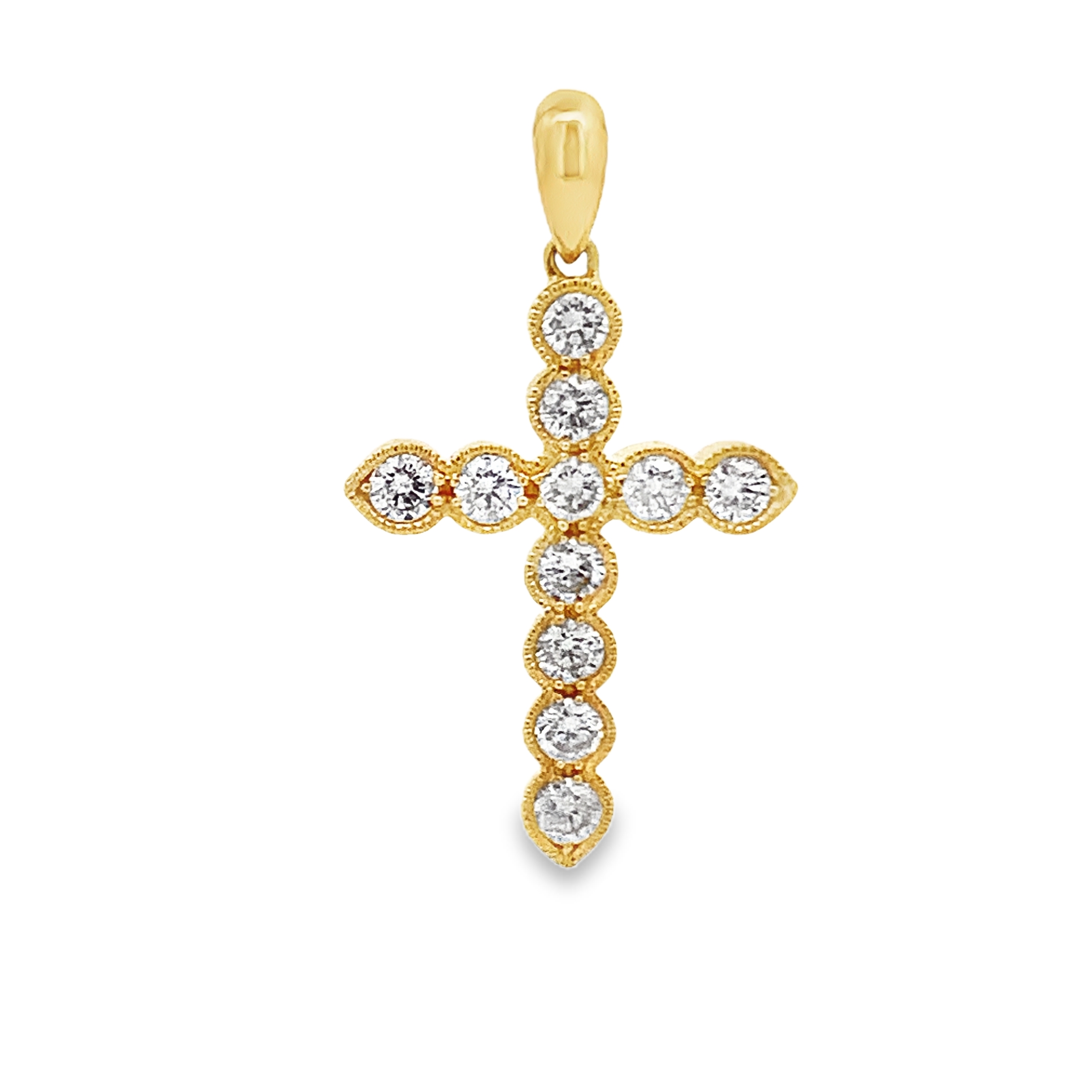 18K Yellow Gold Milgrain Diamond Cross Pendant