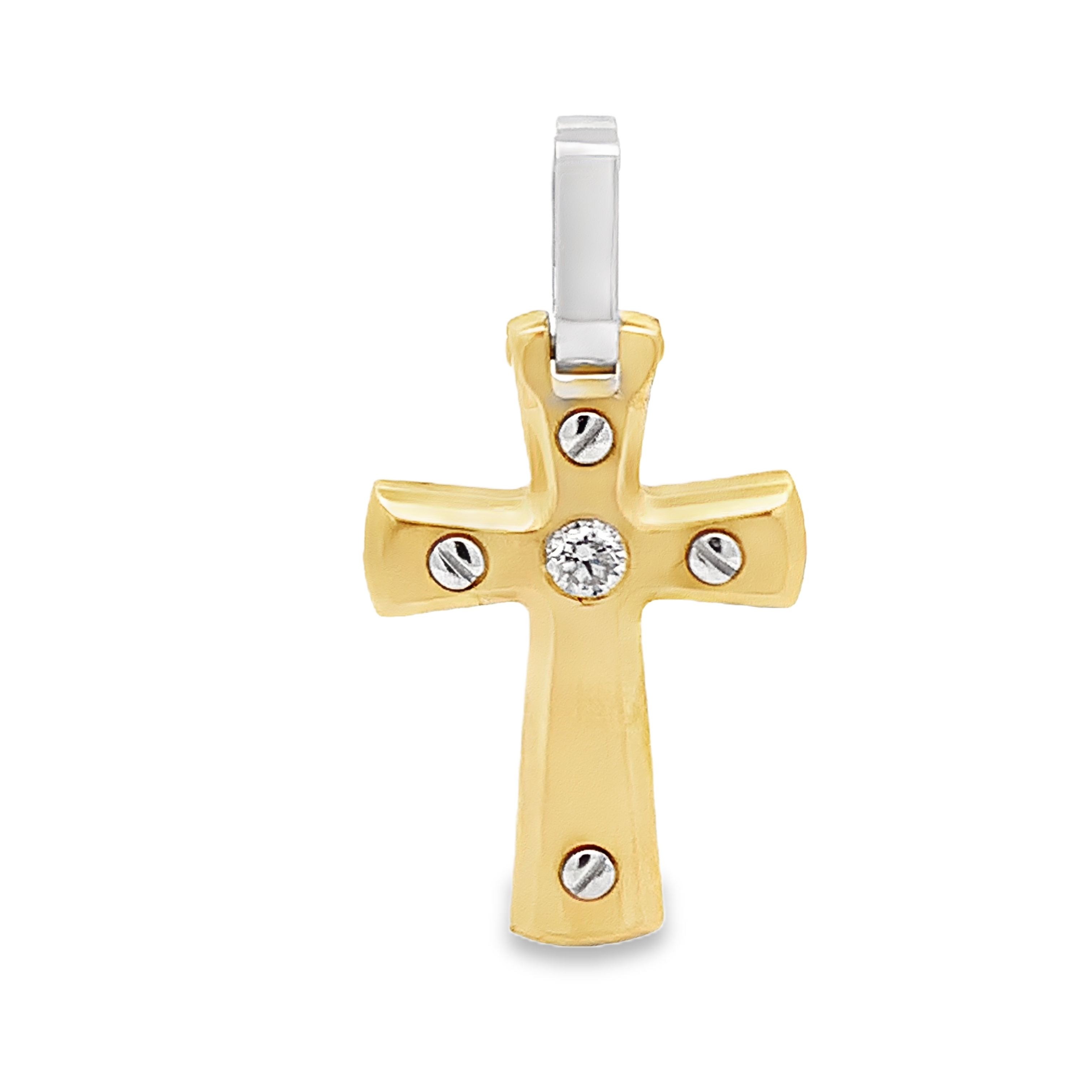 18K Two-Tone Diamond and Screw Cross Pendant