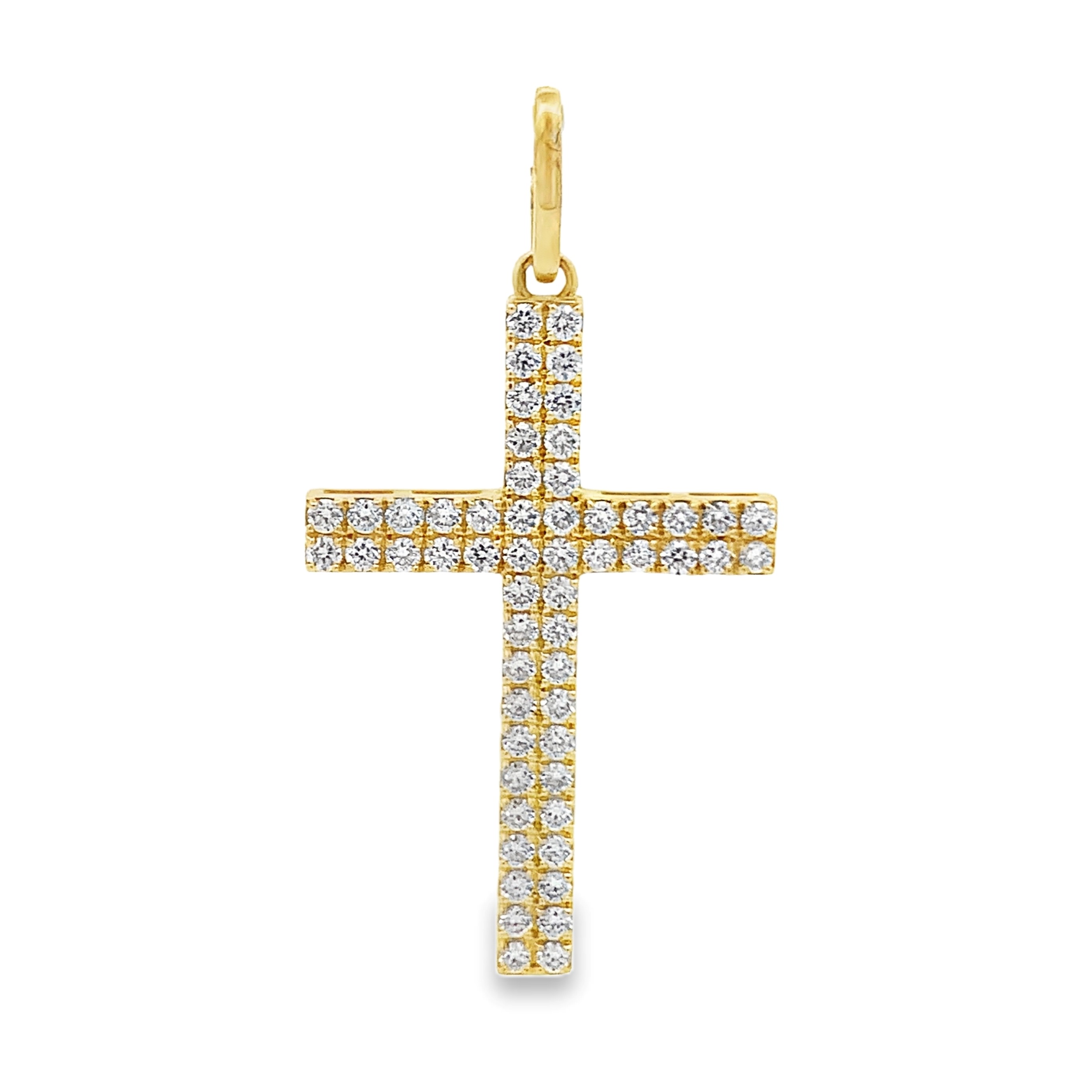 18K Yellow Gold Diamond Block Cross Pendant