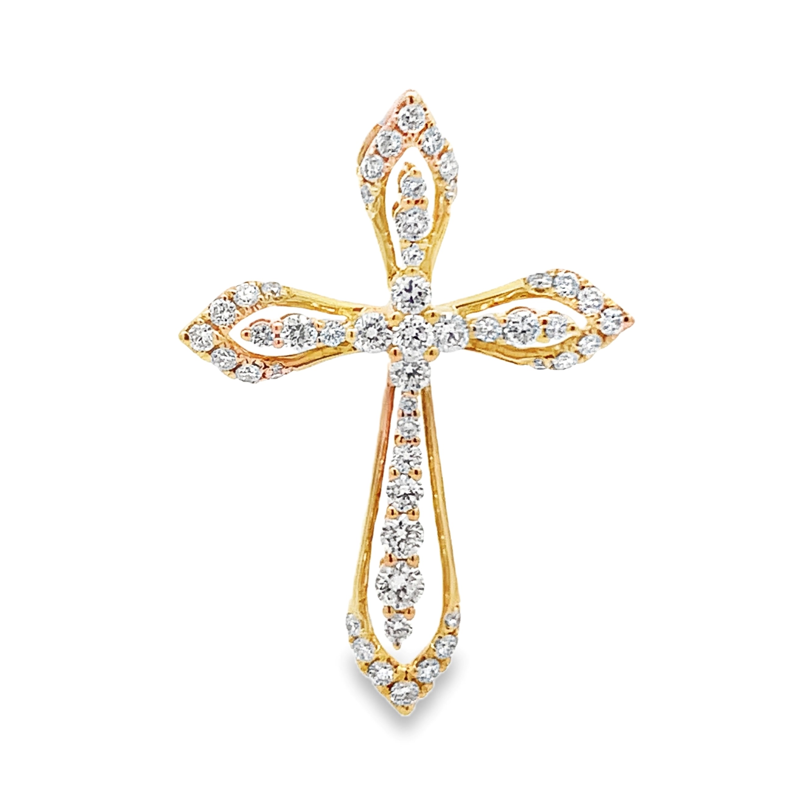 18K Yellow Gold Pointed Diamond Cross Pendant