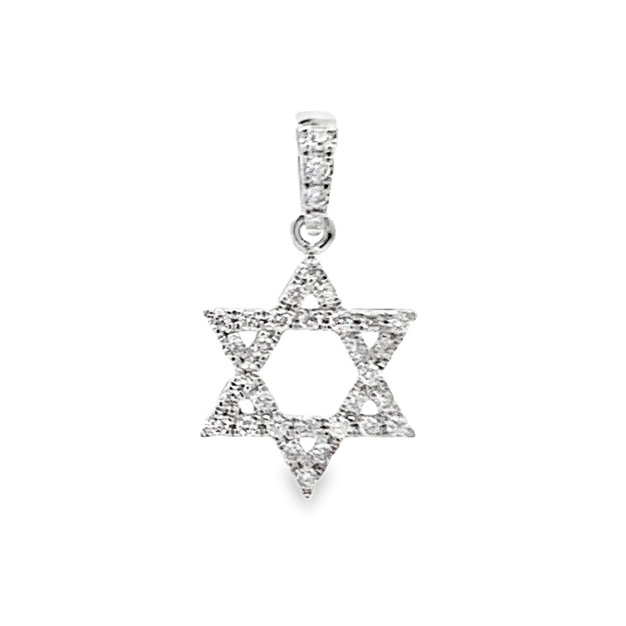 18K White Gold Small Diamond Star of David Pendant