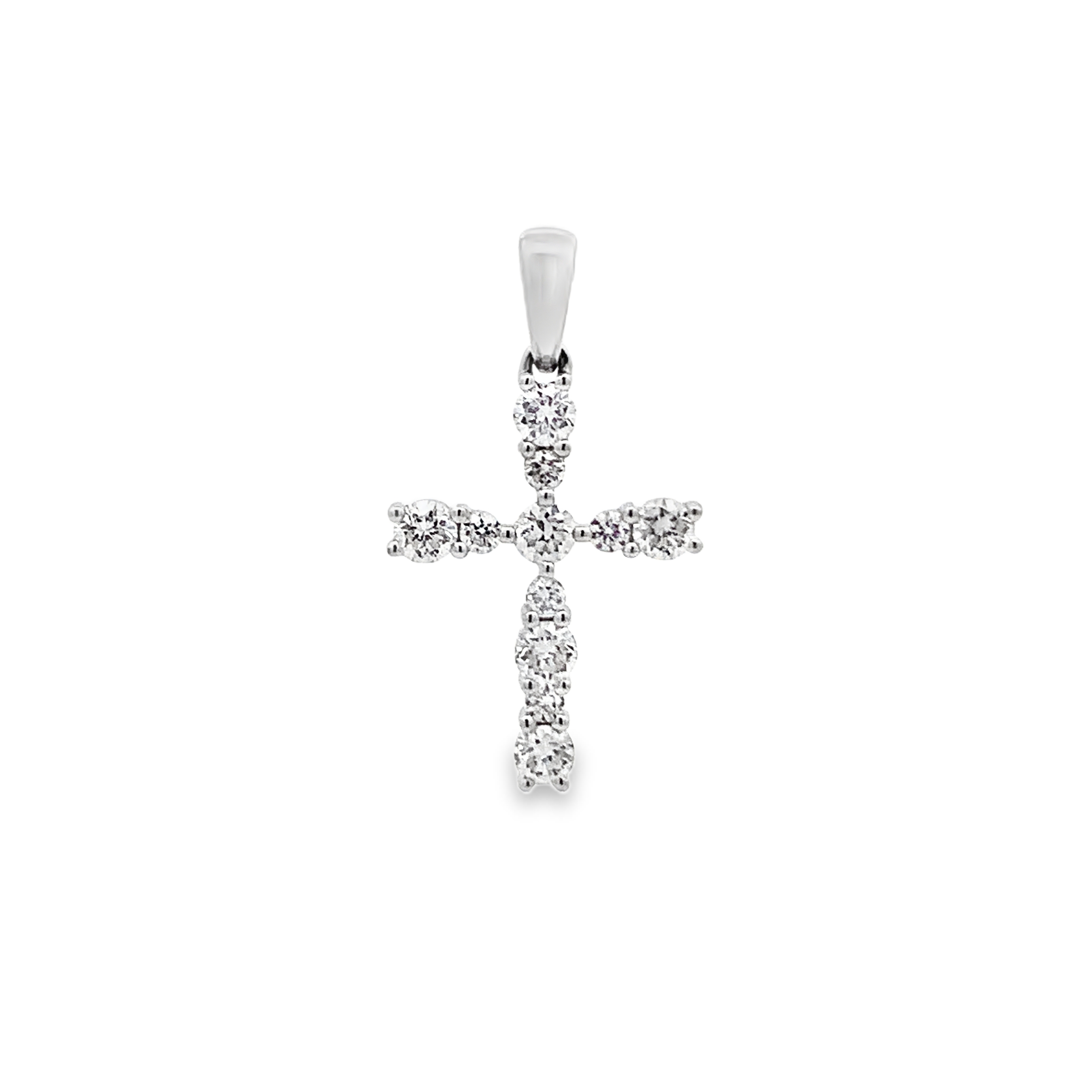 18K White Gold Small Diamond Cross Pendant