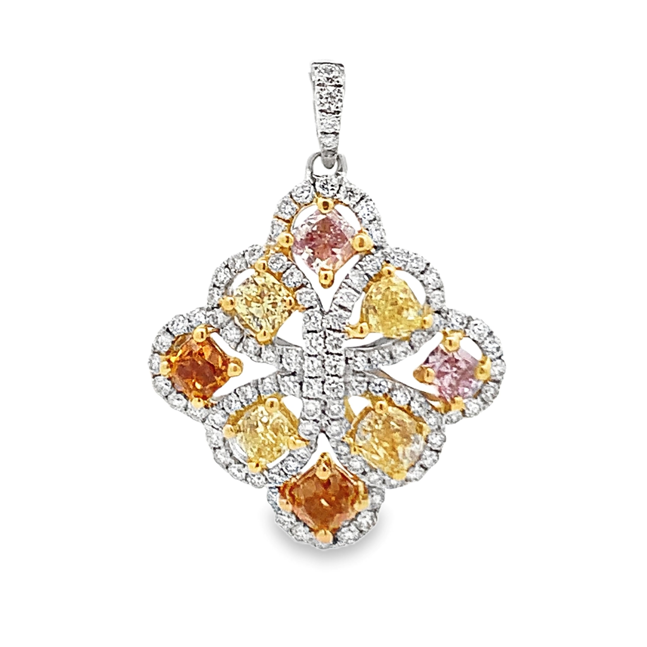 18K Two-Tone Fancy Color Diamond Filigree Pendant