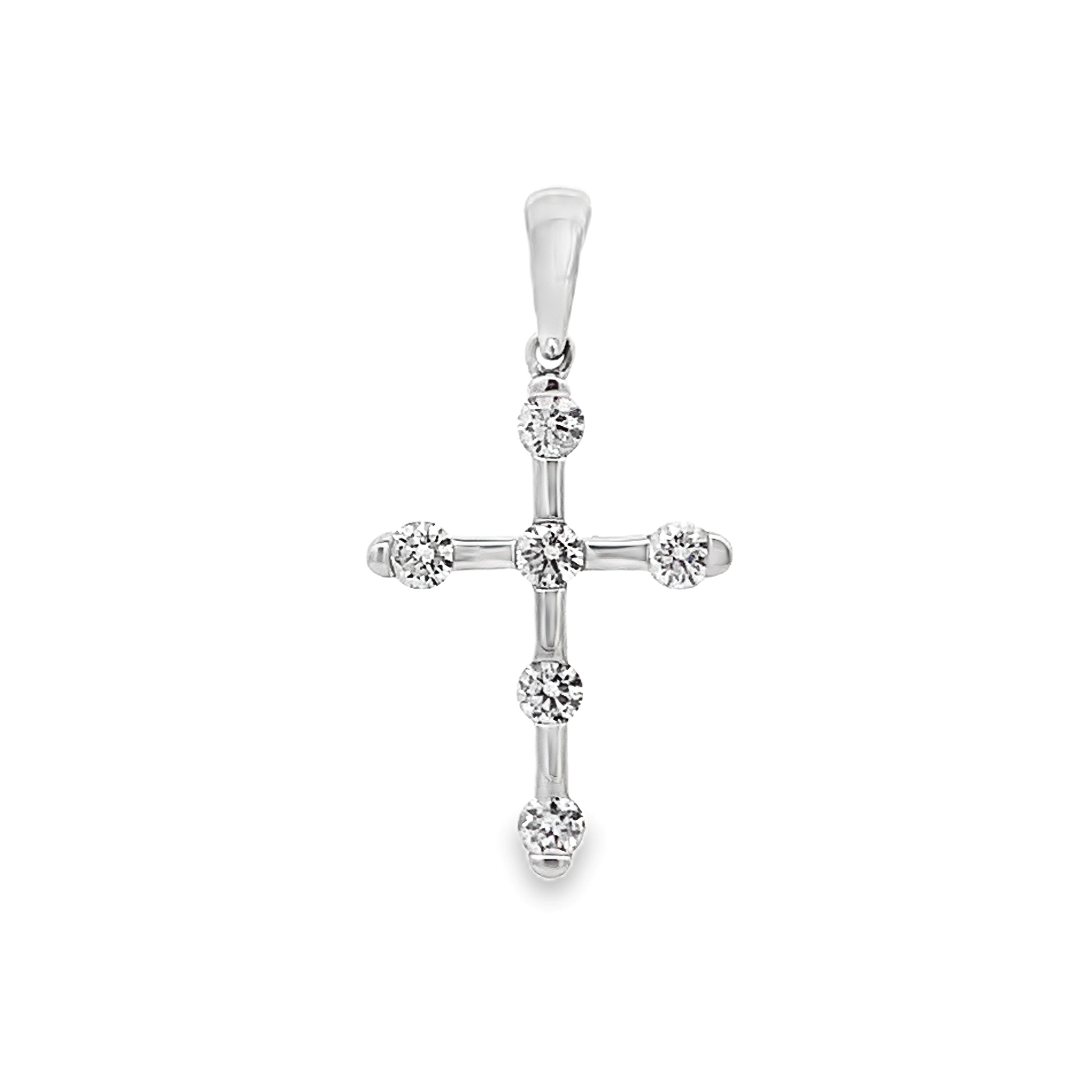 18K White Gold Thin Diamond Cross Pendant