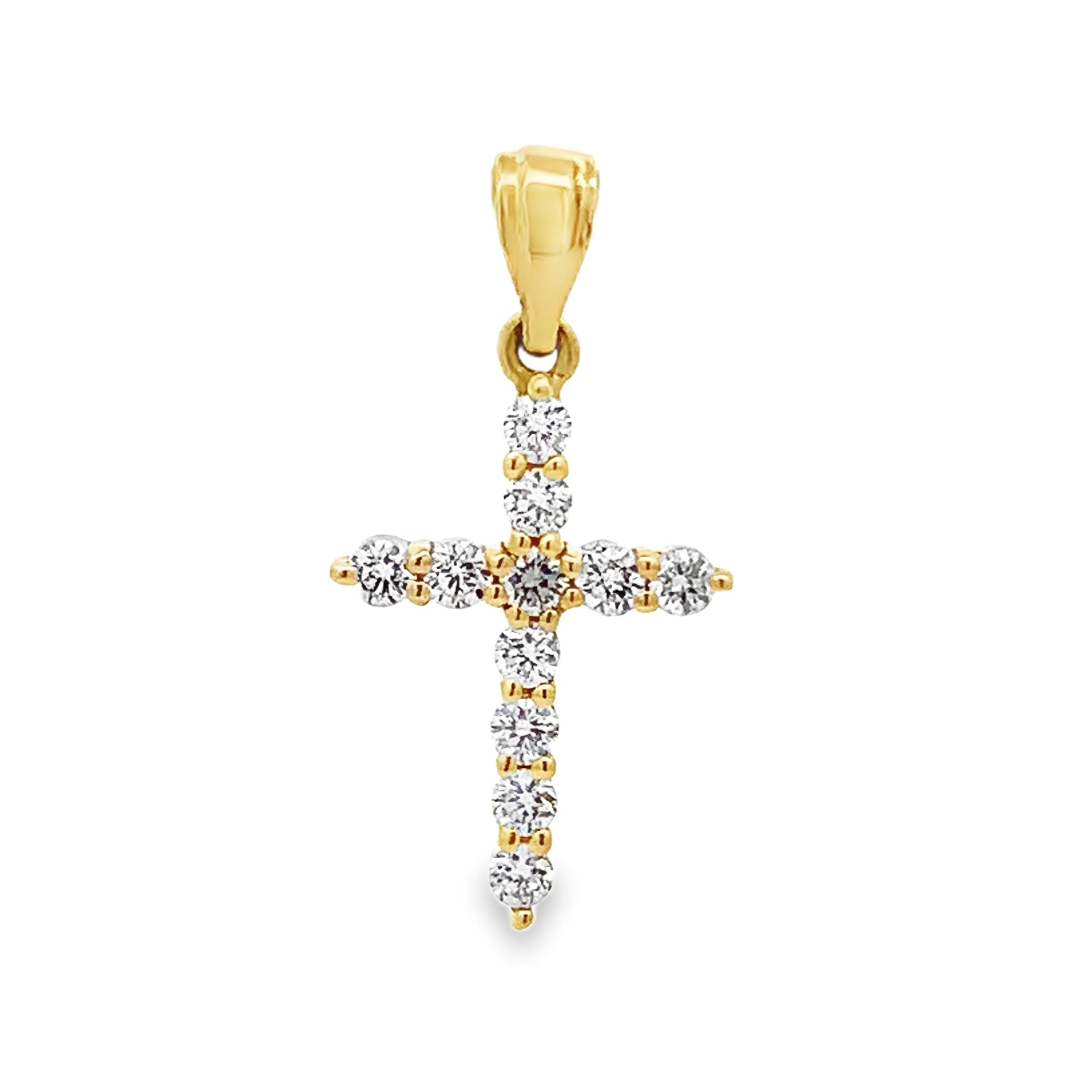 18K Yellow Gold Thin Diamond Cross Pendant