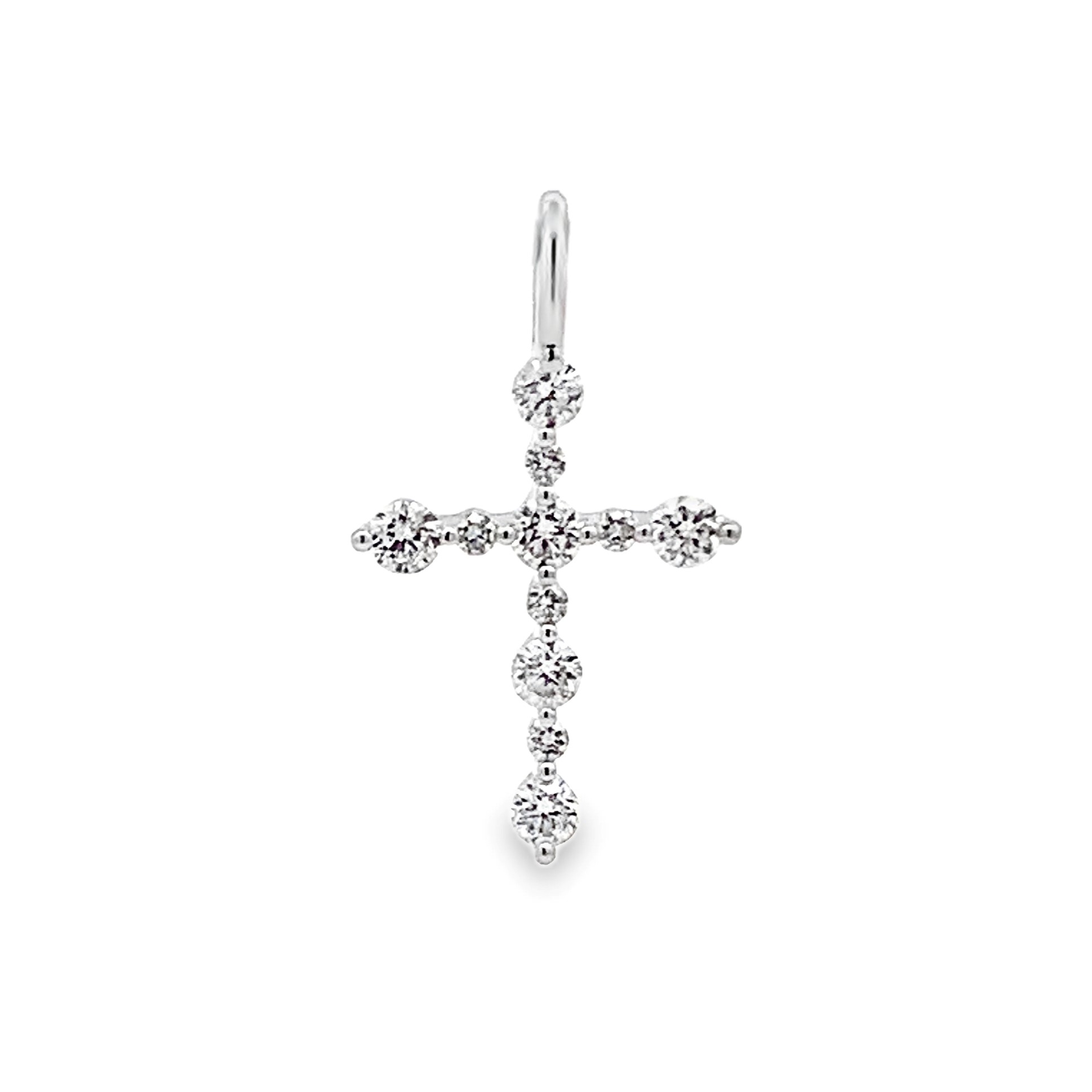 18K White Gold Thin Diamond Cross Pendant