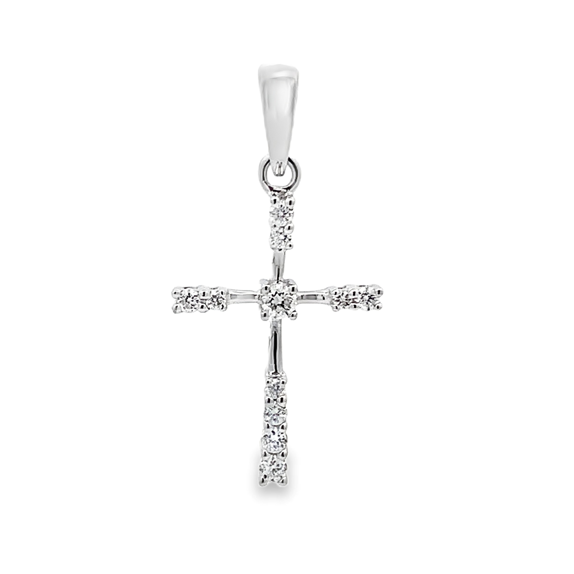 18K White Gold Thin Diamond Cross Pendant