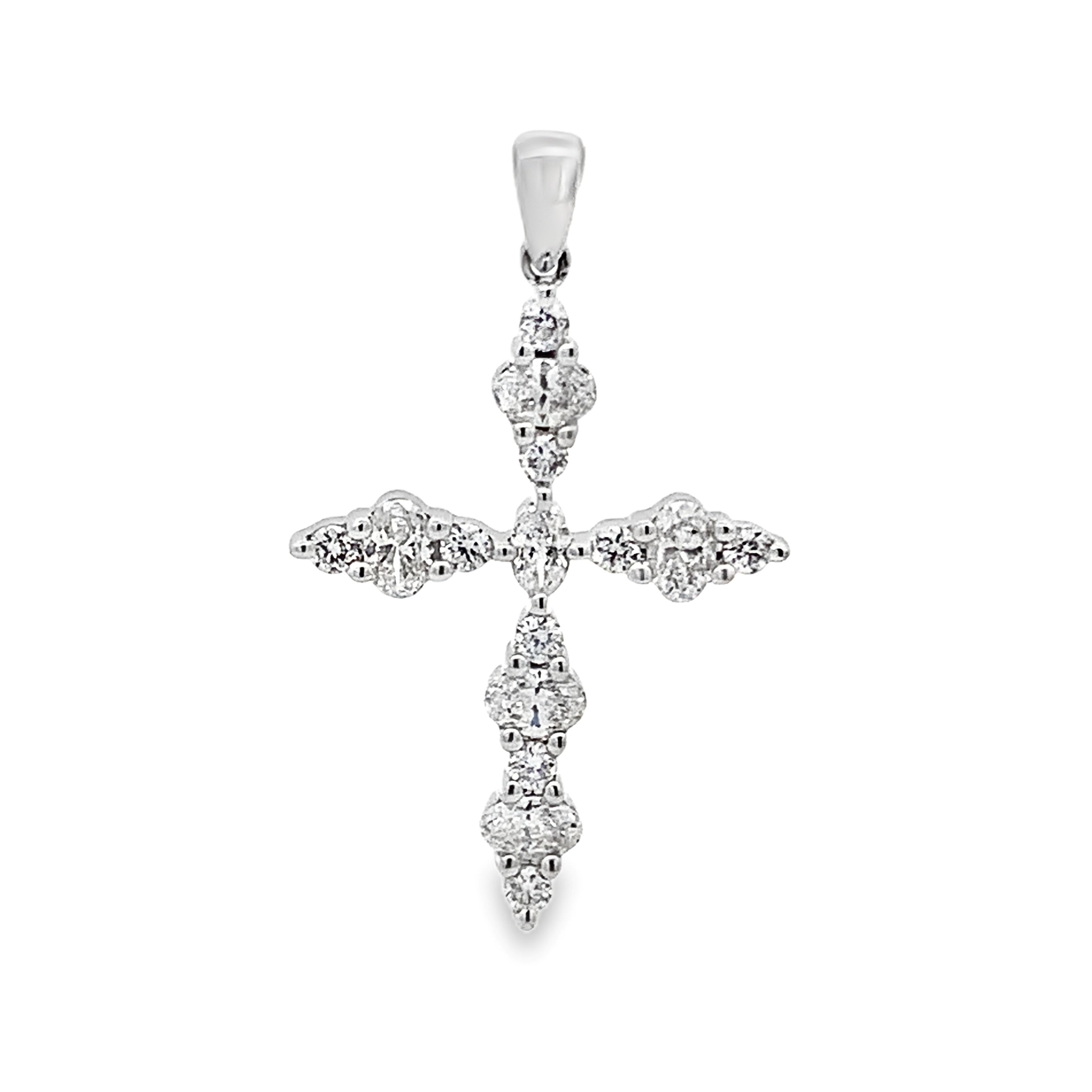 18K White Gold Diamond Cross Pendant