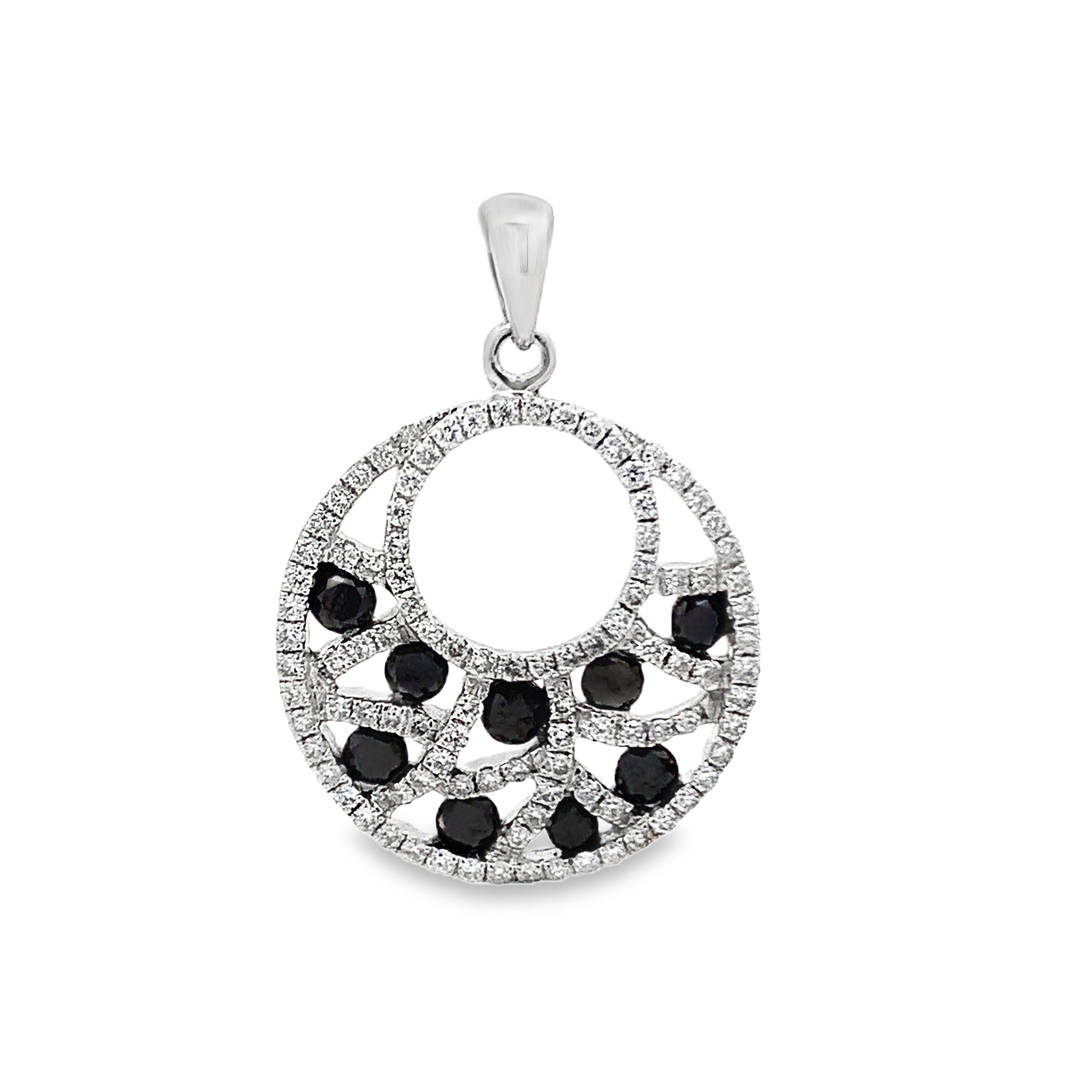 18K White Gold Black Diamond Circular Pendant