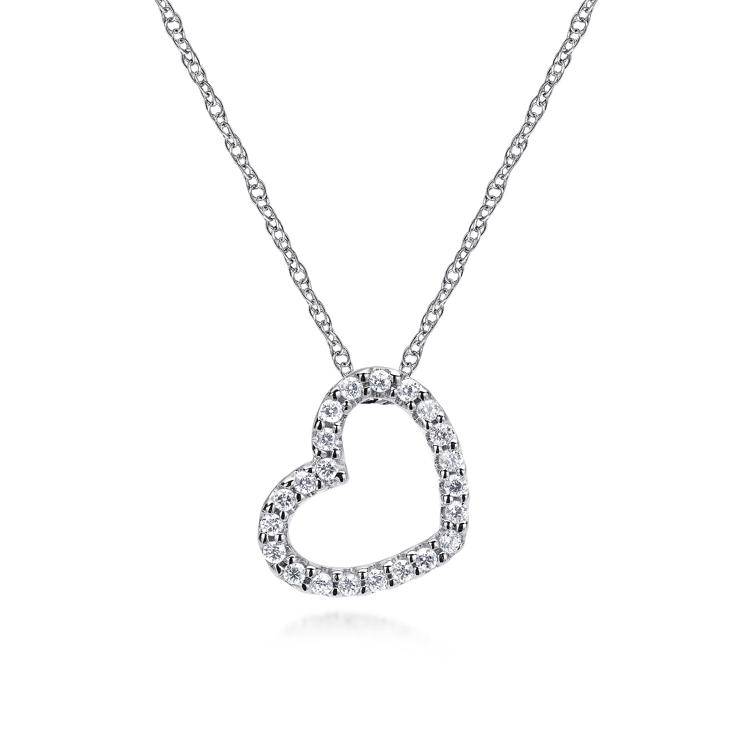 Gabriel & Co. 14K White Gold Pavé Diamond Open Heart Necklace