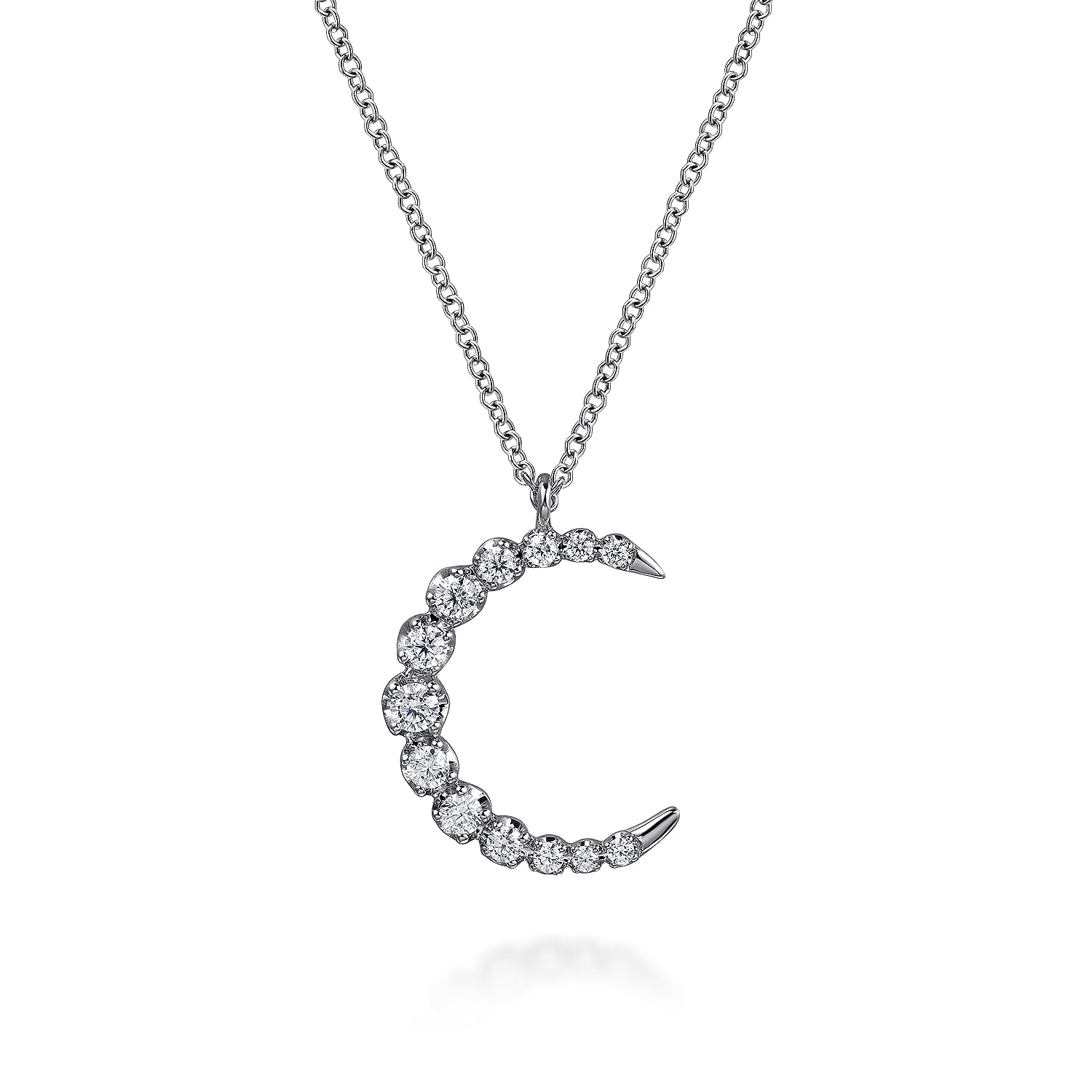 Gabriel & Co. 14K White Gold Graduating Diamond Moon Pendant