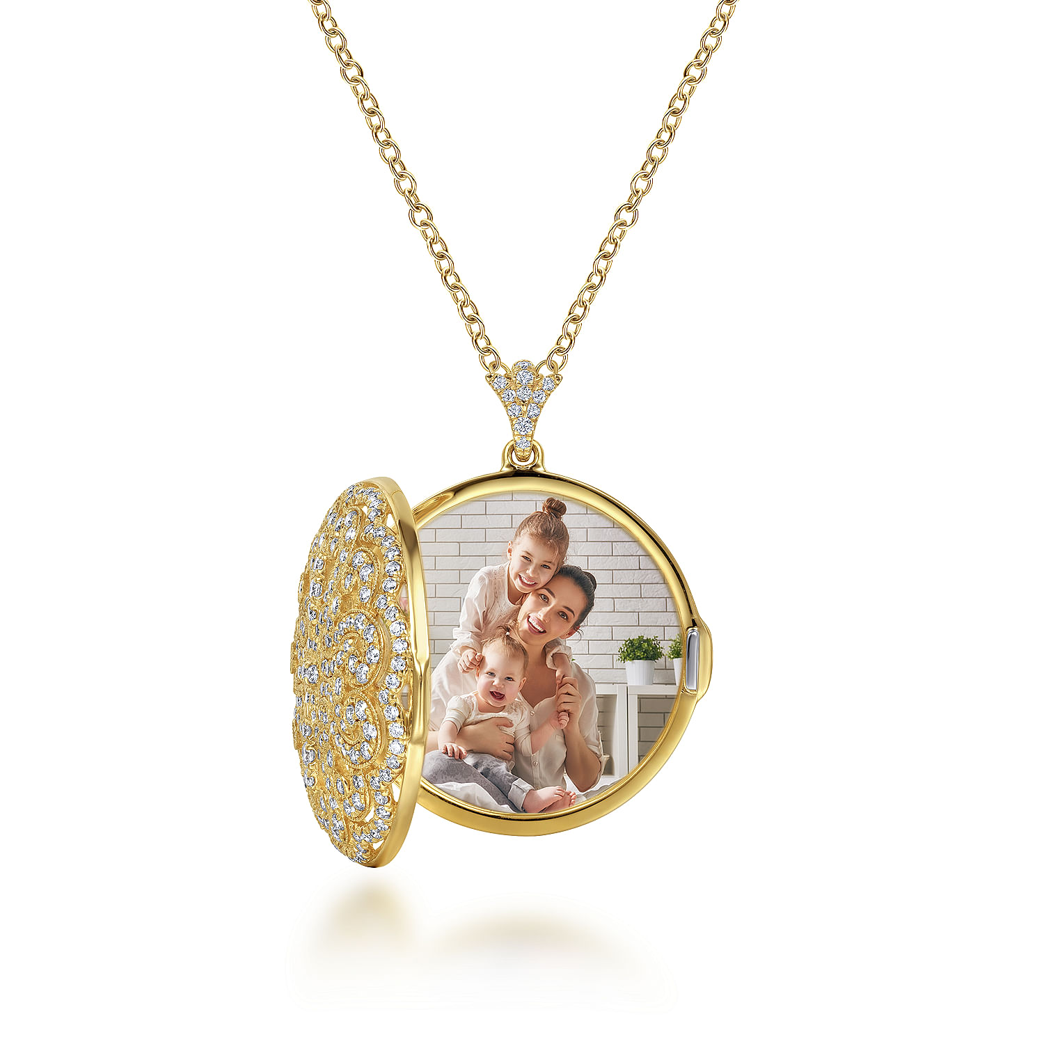 Gabriel & Co. 14K Yellow Gold Filigree Diamond Locket