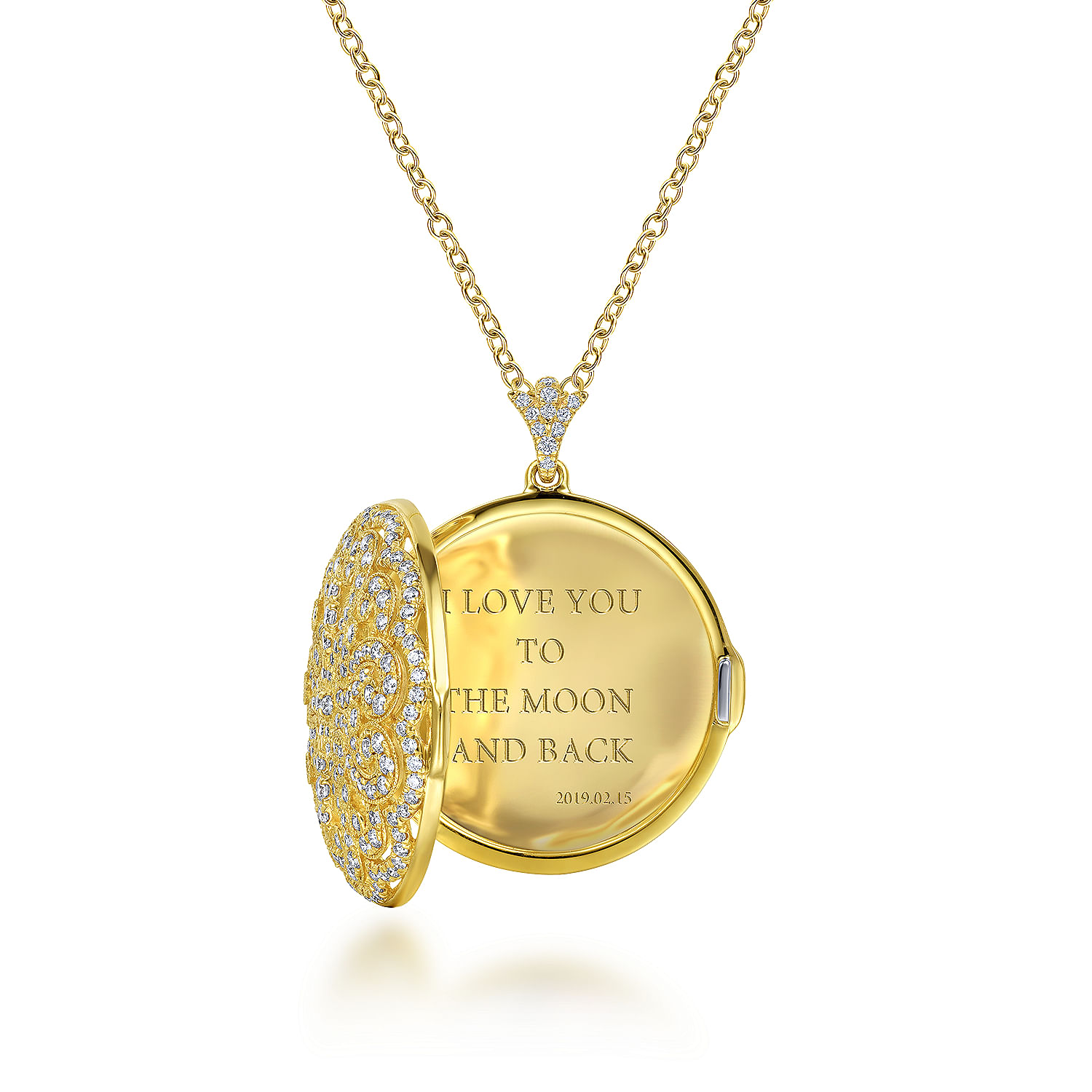 Gabriel & Co. 14K Yellow Gold Filigree Diamond Locket