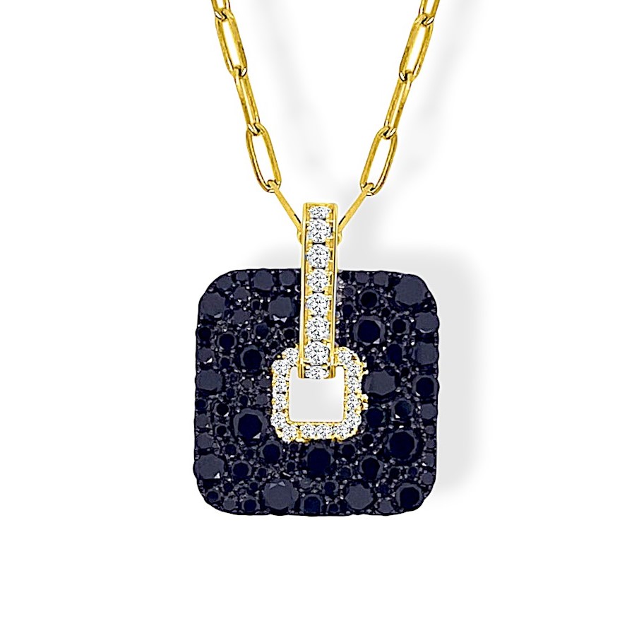 Frederic Sage 14K Yellow Gold Square Black Diamond Pendant